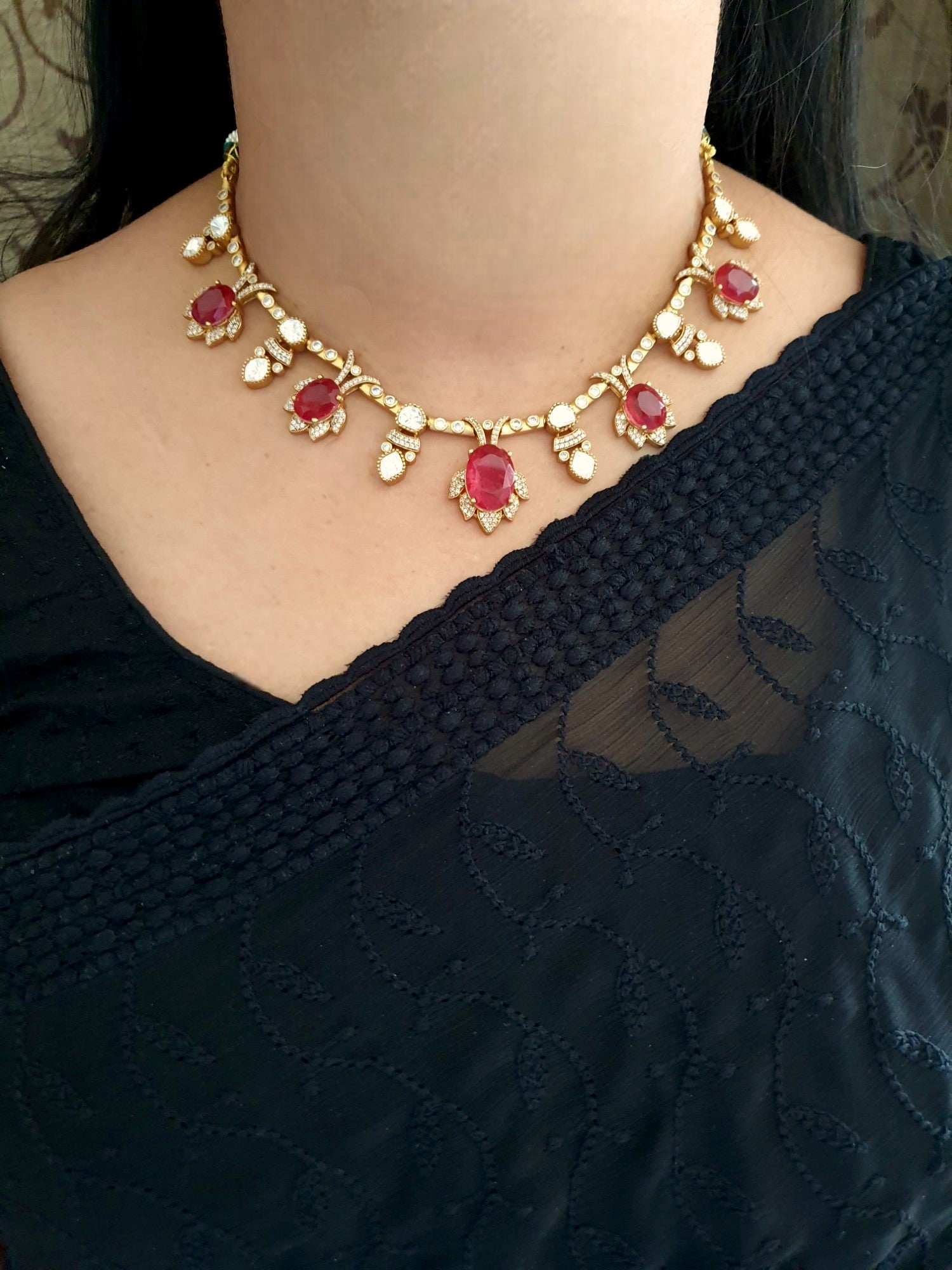 Ruby American Diamond Drop Necklace