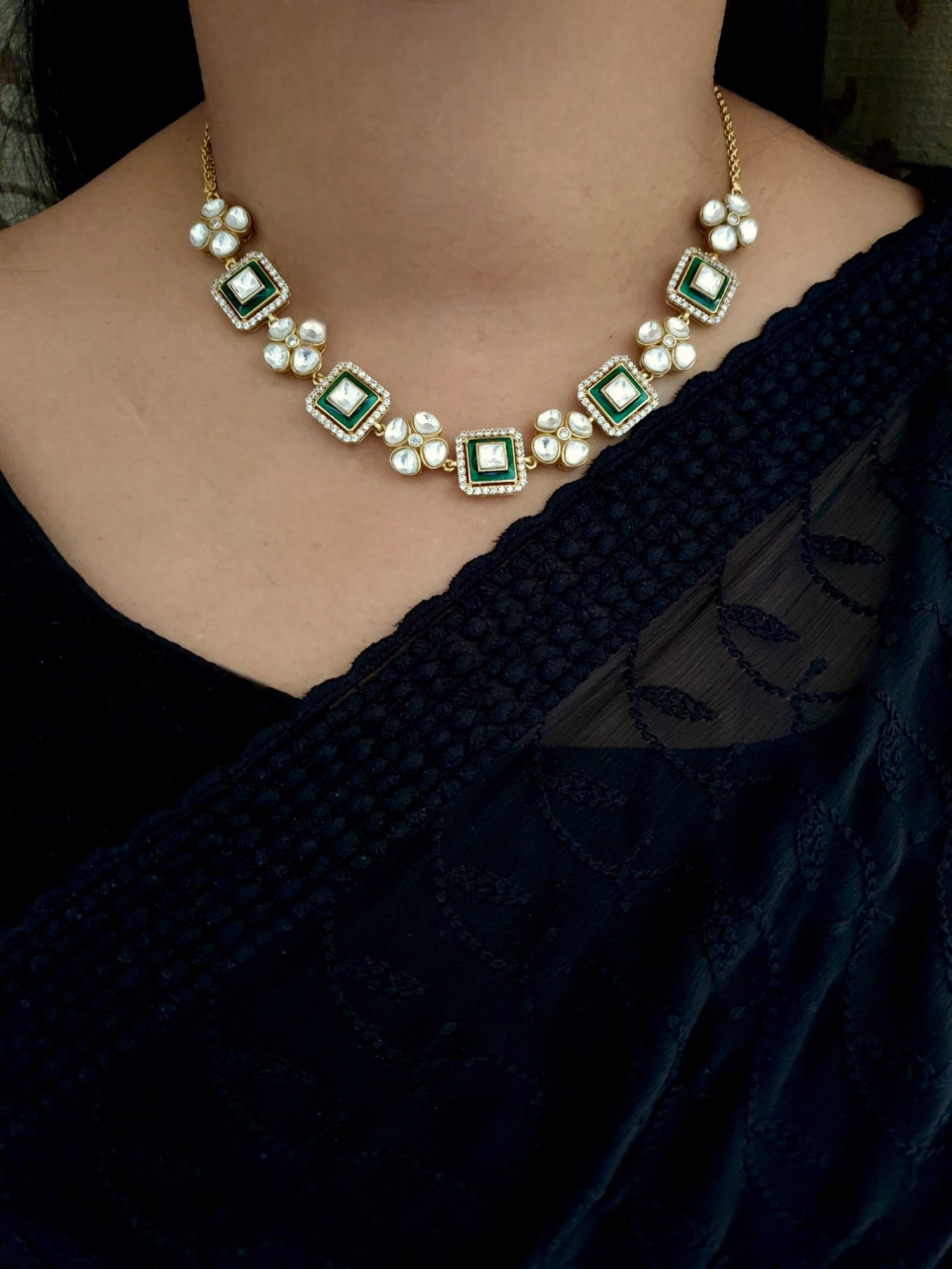 Green Meenakari Kundan Polki Necklace