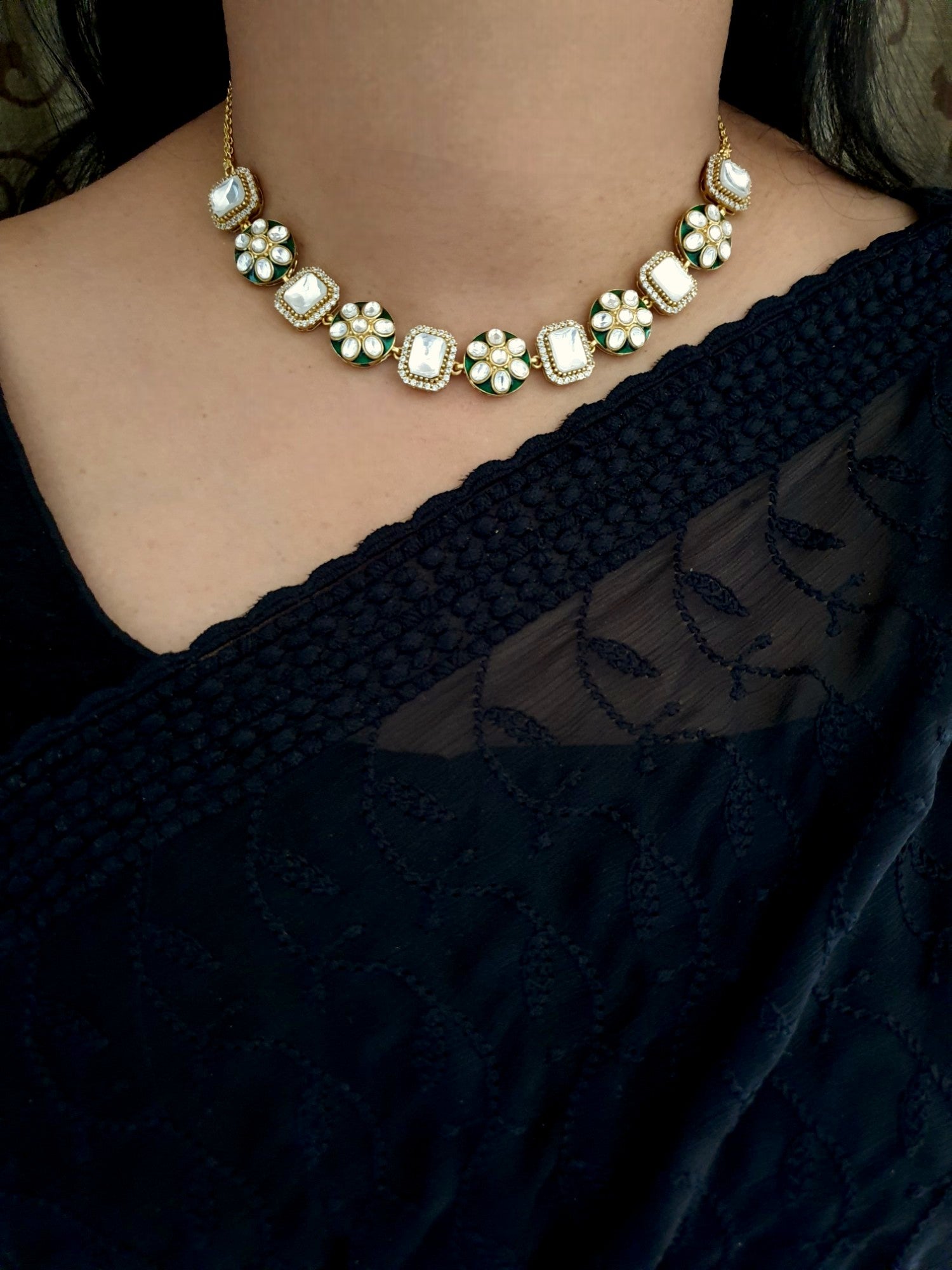 Floral Polki Meenakari Necklace