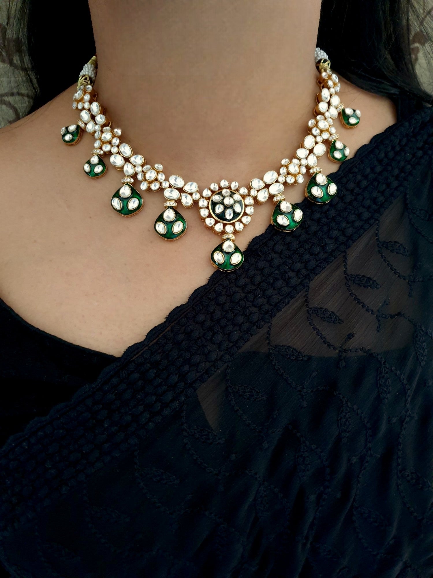 Green Polki Meenakari Necklace
