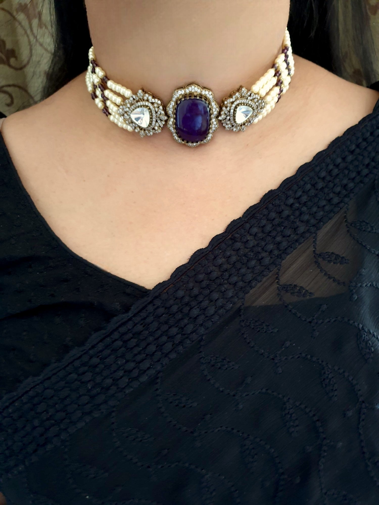 Purple Kundan Choker Necklace