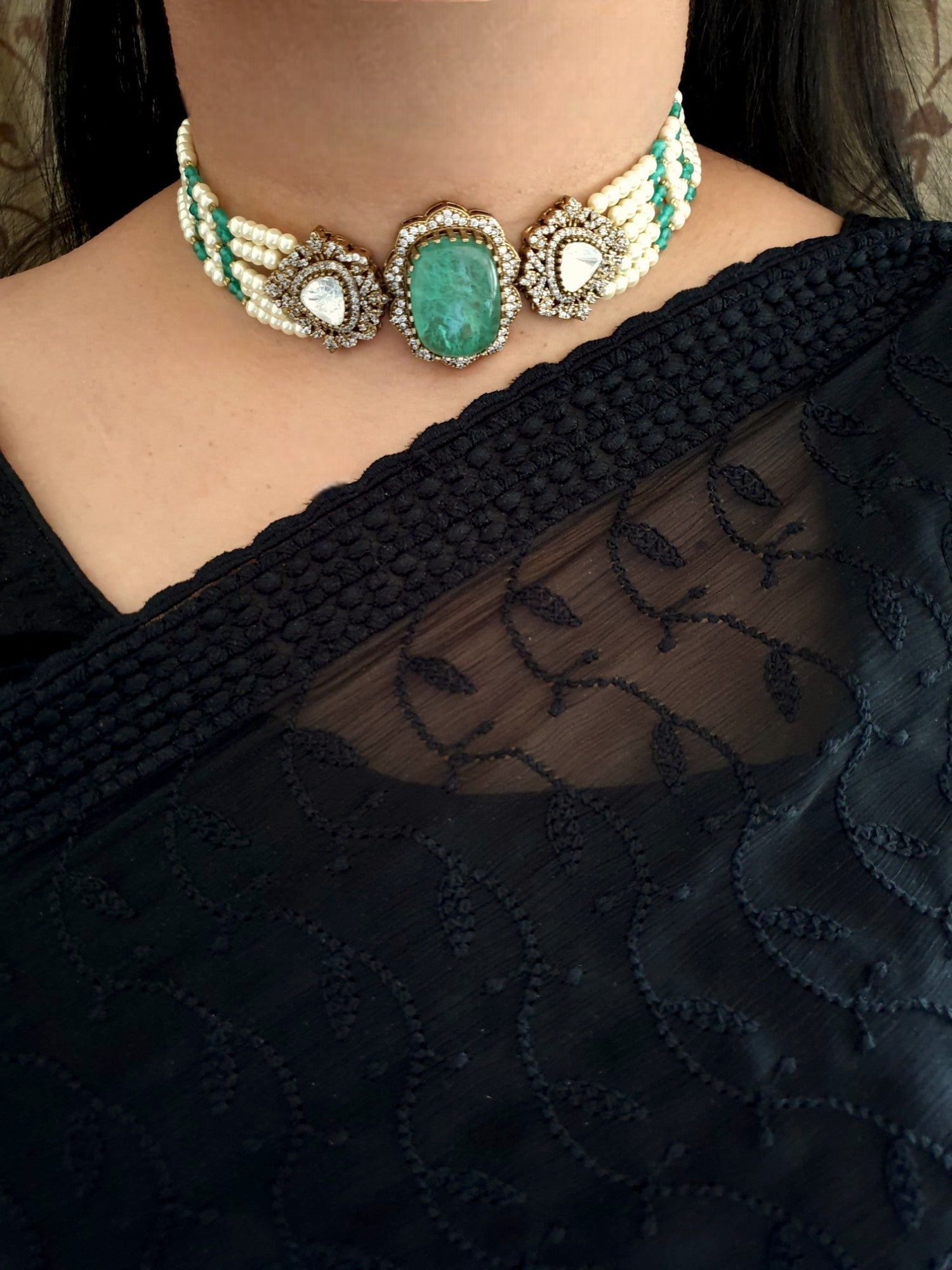 Emerald Stone Kundan Choker Necklace