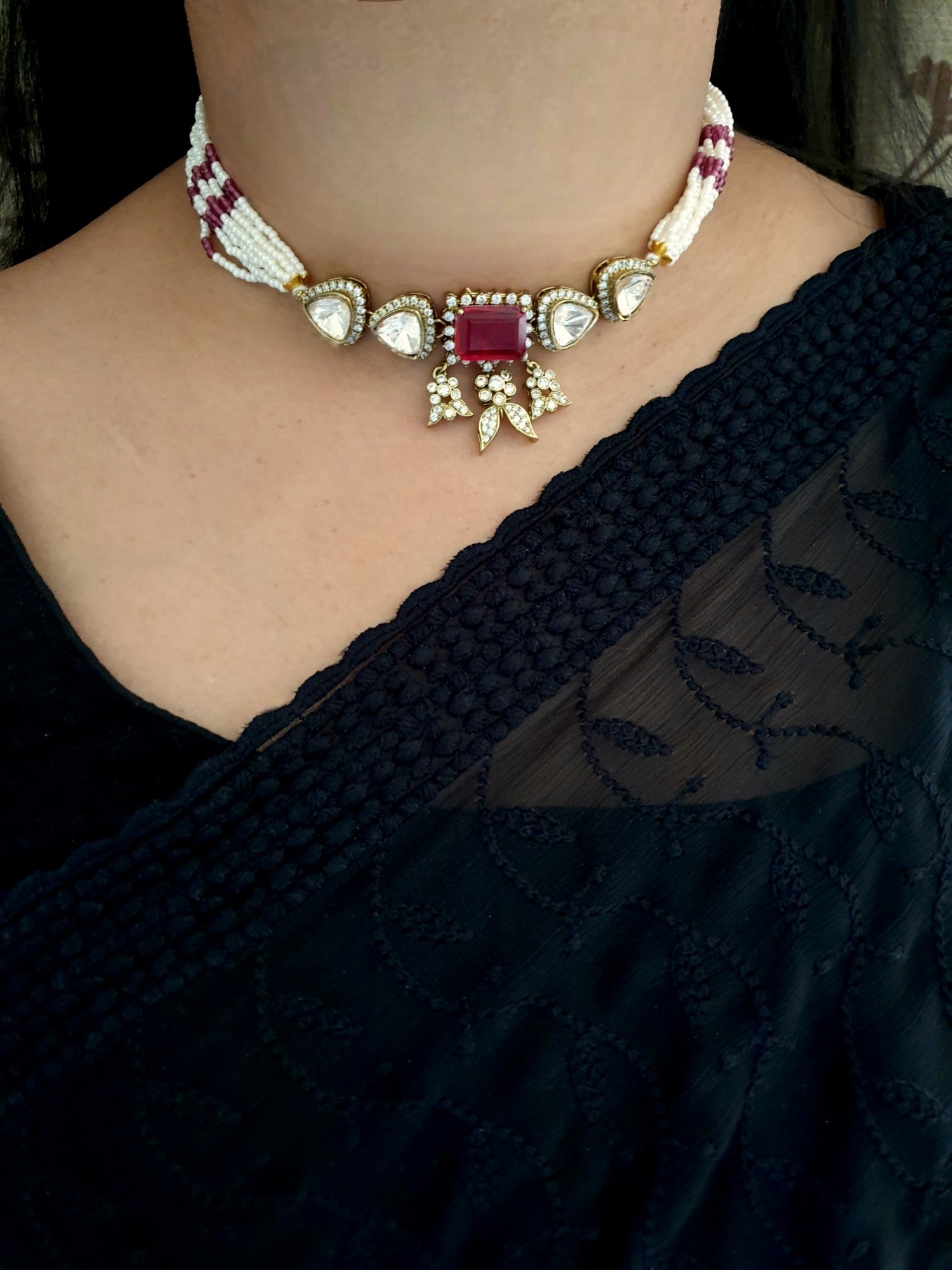 Ruby Stone Polki Choker Necklace