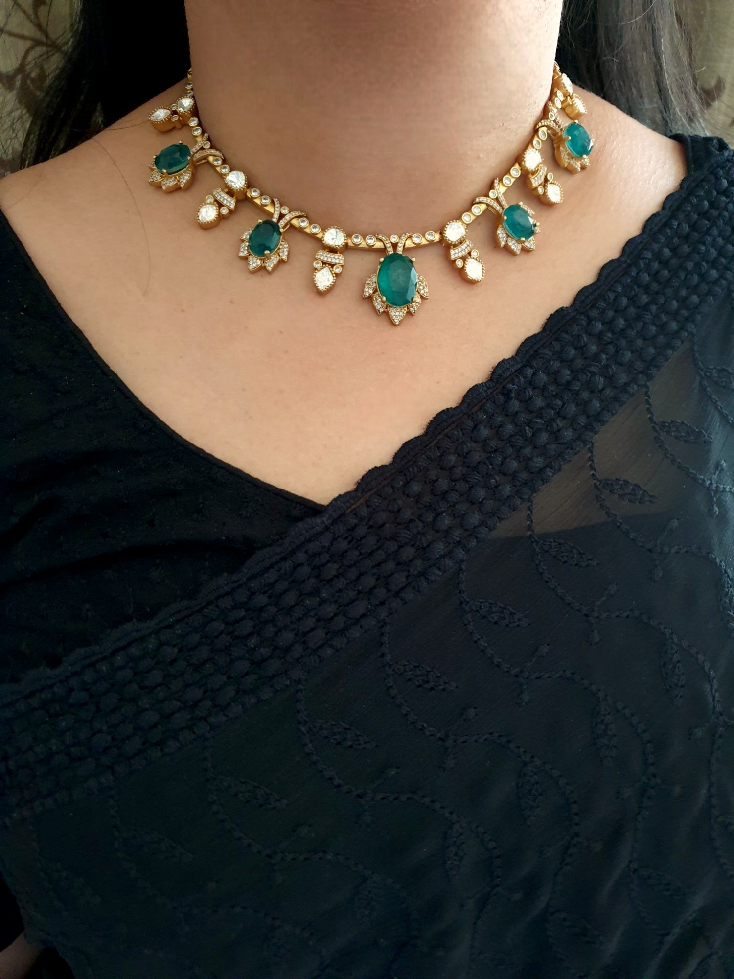 Emerald American Diamond Drop Necklace
