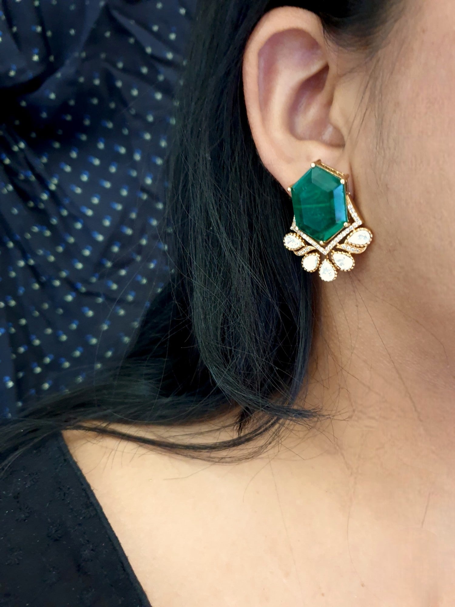 Emerald Polki Stud Earrings