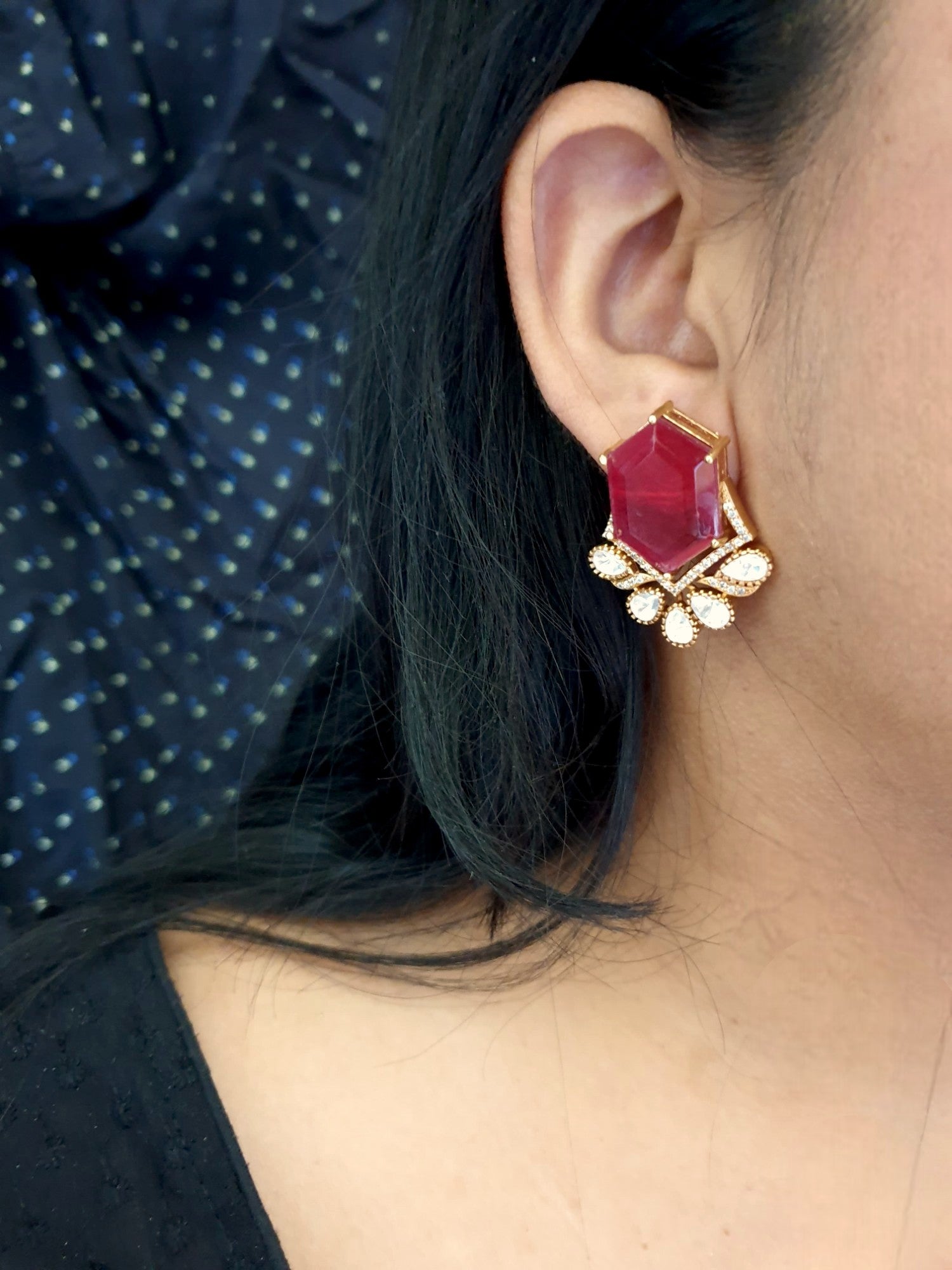 Ruby Polki Stud Earrings