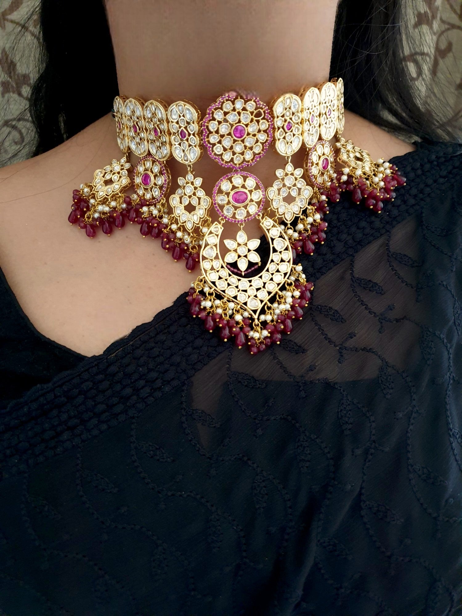 Kundan Polki Bridal Necklace With Earrings And Maang Tikka