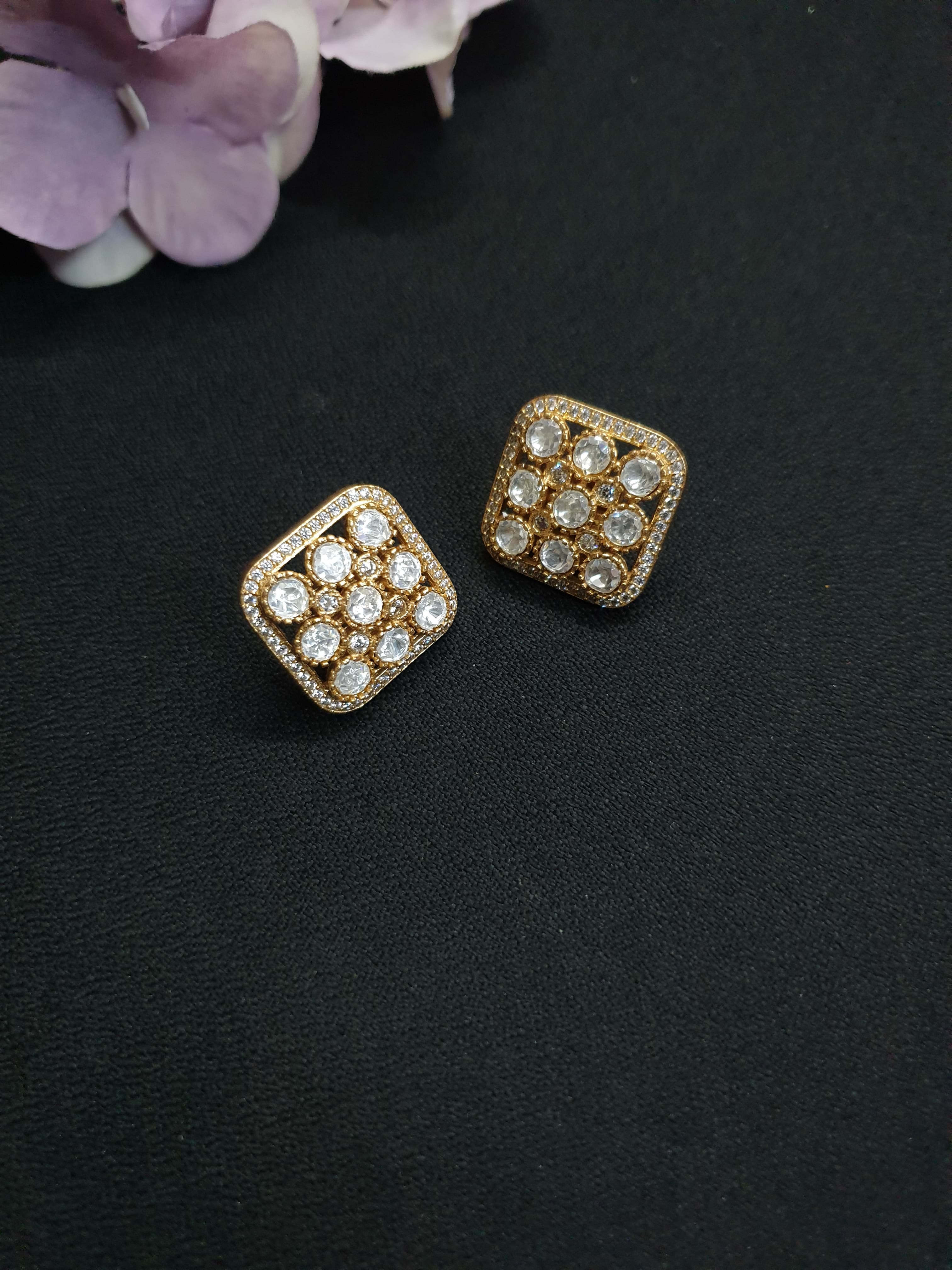 Square Polki Stud Earrings
