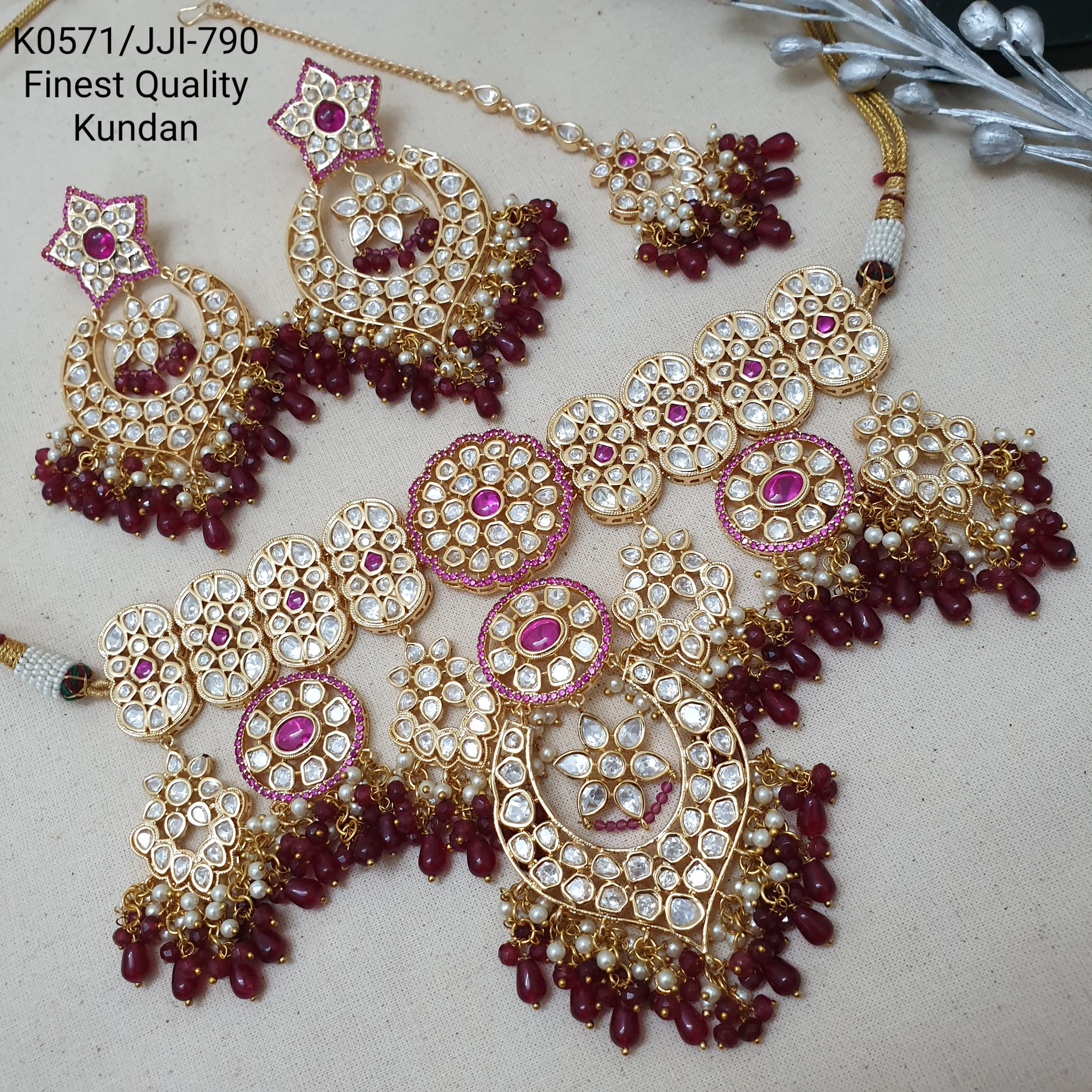 Kundan Polki Bridal Necklace With Earrings And Maang Tikka