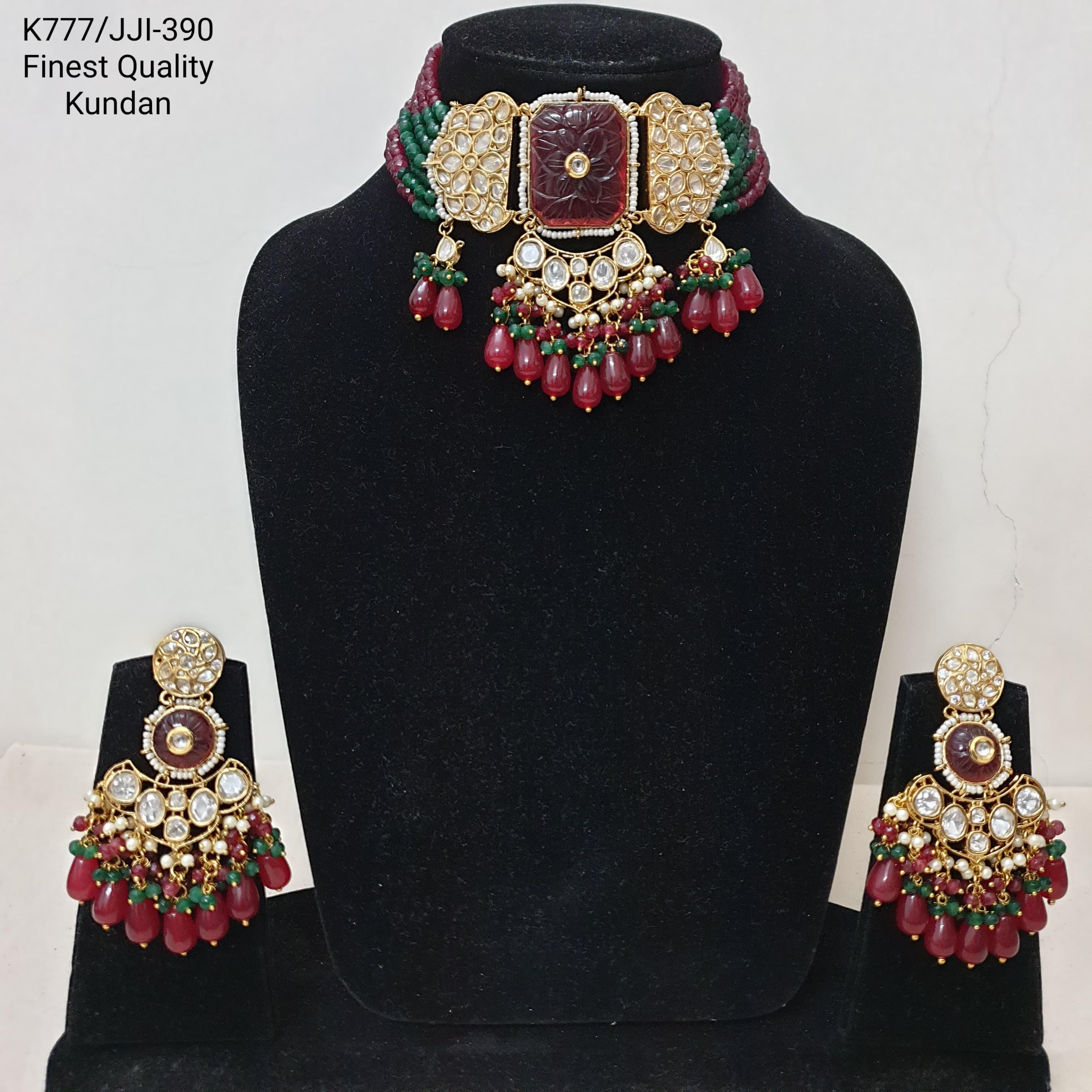 Ruby Kundan Polki Choker Necklace With Earrings