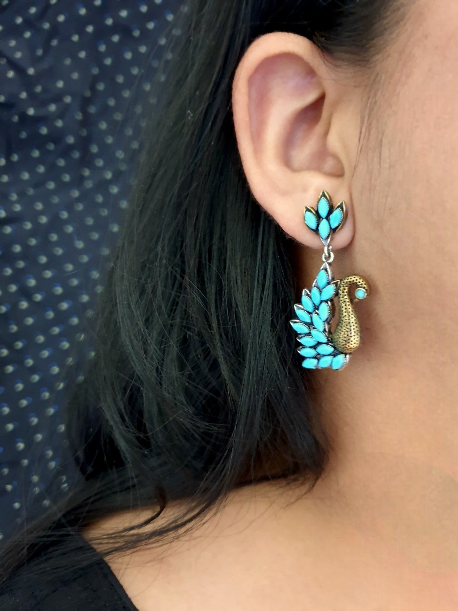 Turquoise Stone Oxidised Silver Earrings