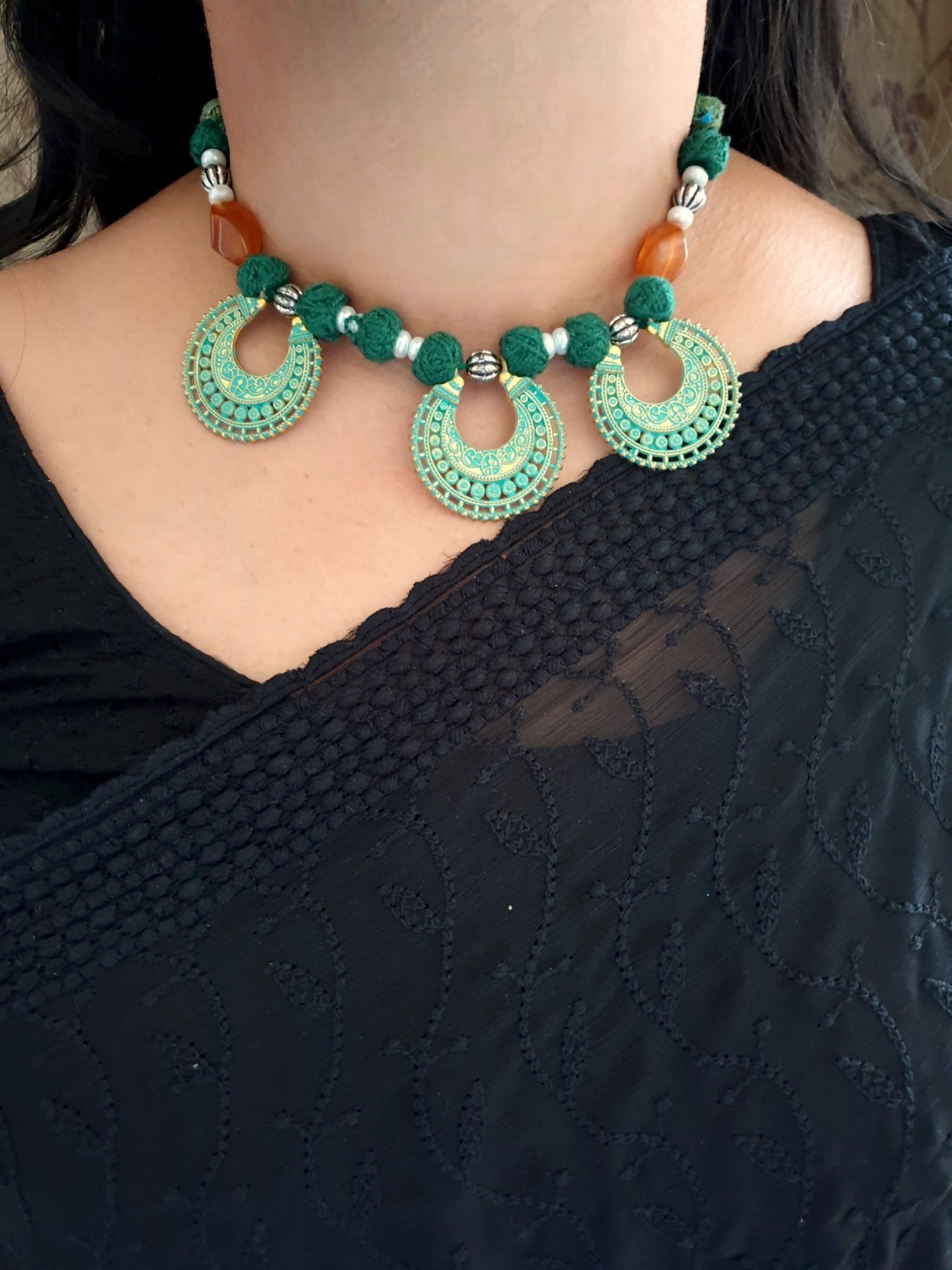 Oxidized Choker Necklace With Jhumki Earrings