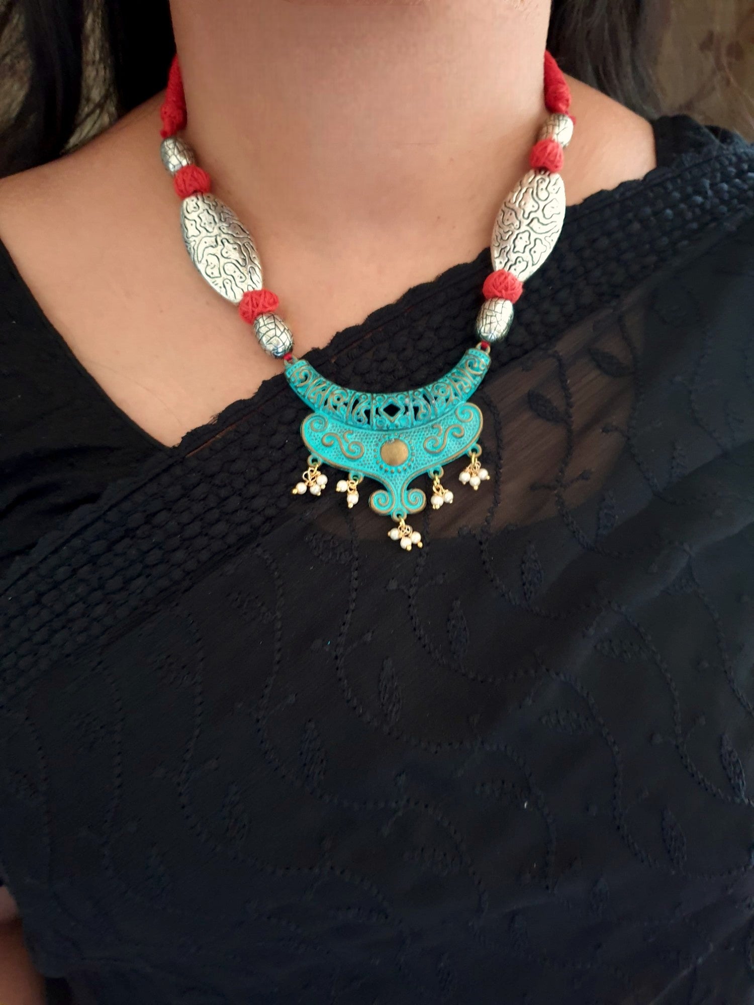 Oxidized Designer Necklace With Earrings