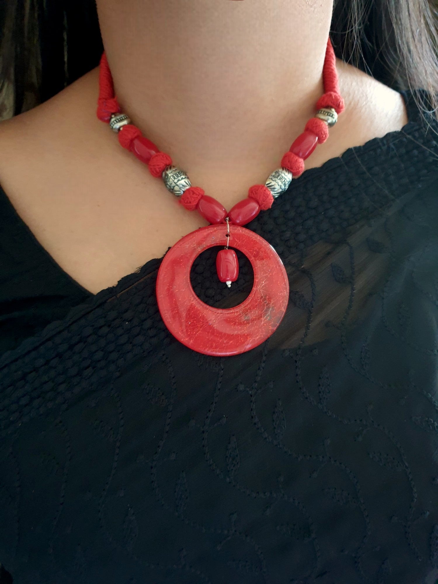 Red Stone Adorable Necklace With Earrings