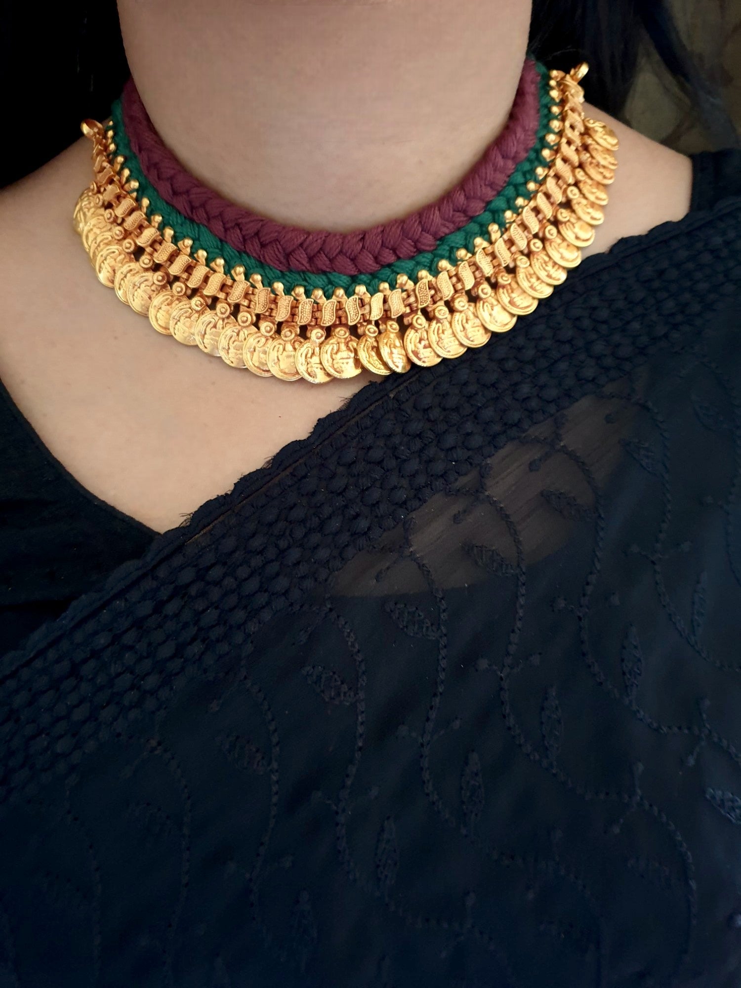 Antique Geru Oxidised Double Thread Necklace Set