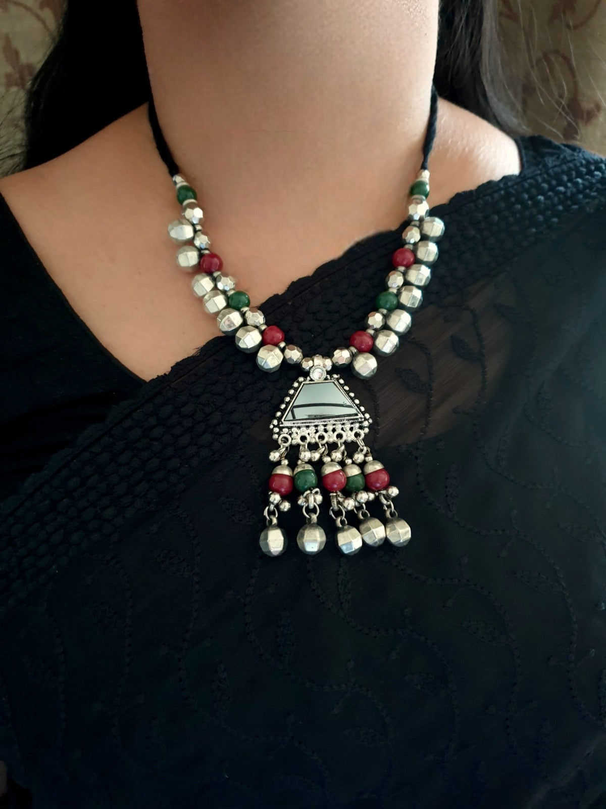 Mirror Oxidised Necklace