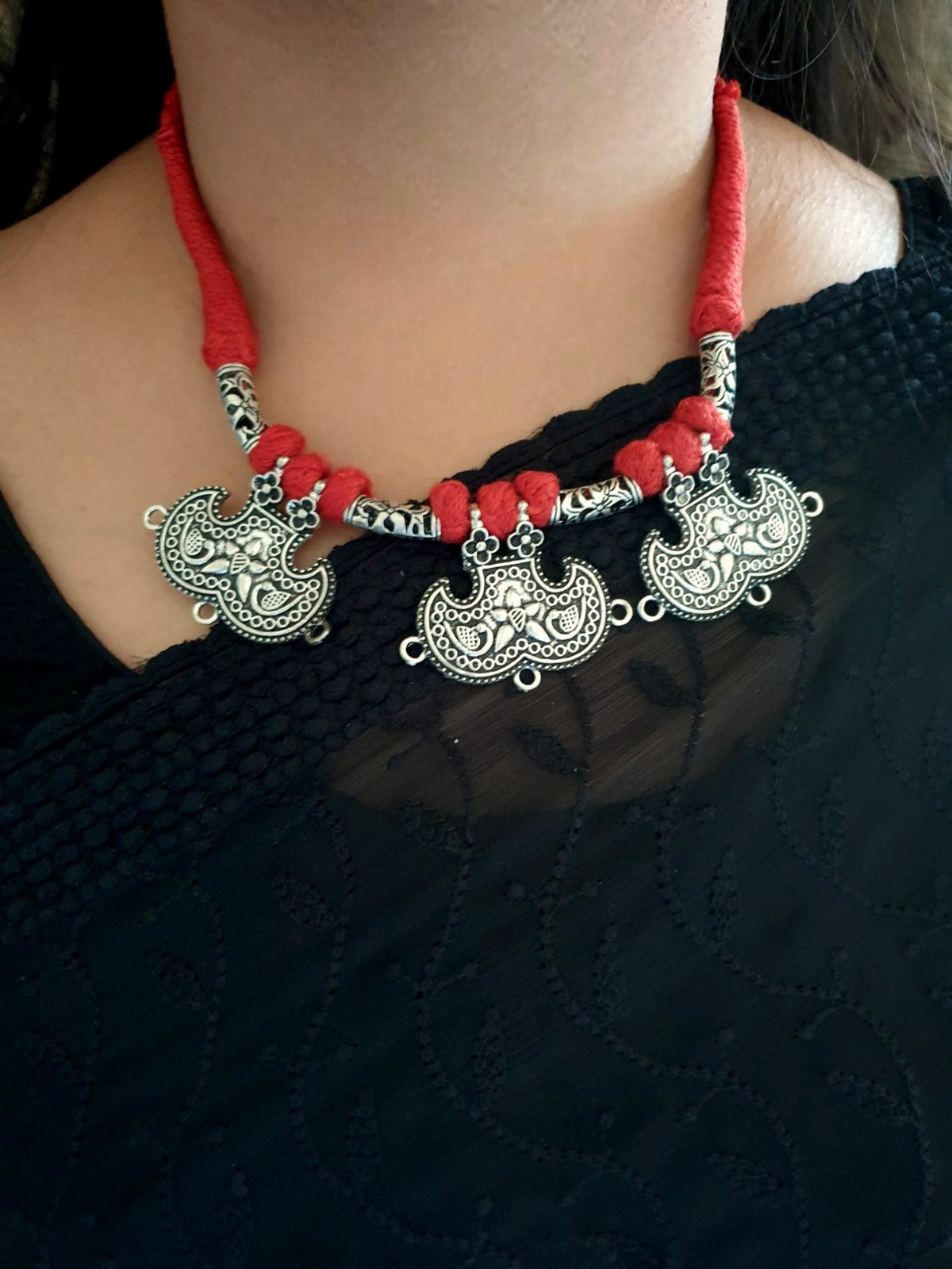 Red Thread Oxidised Necklace