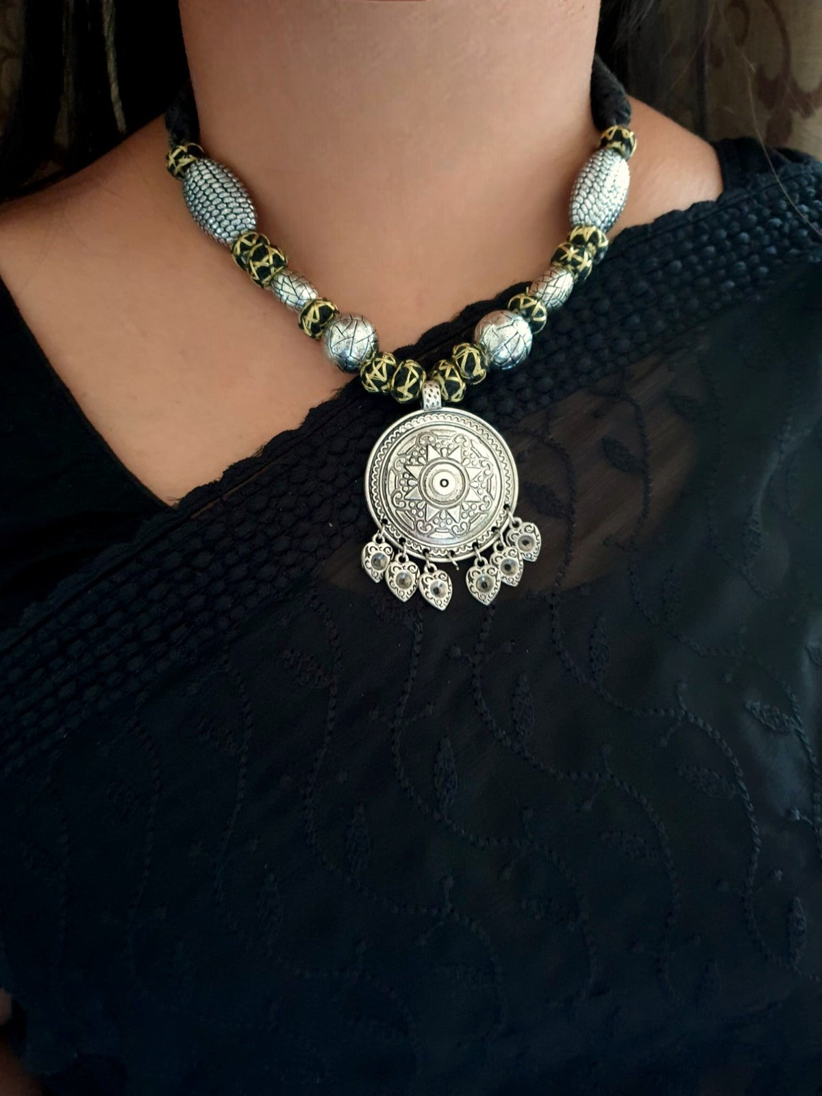 Star Black Thread Oxidised Necklace