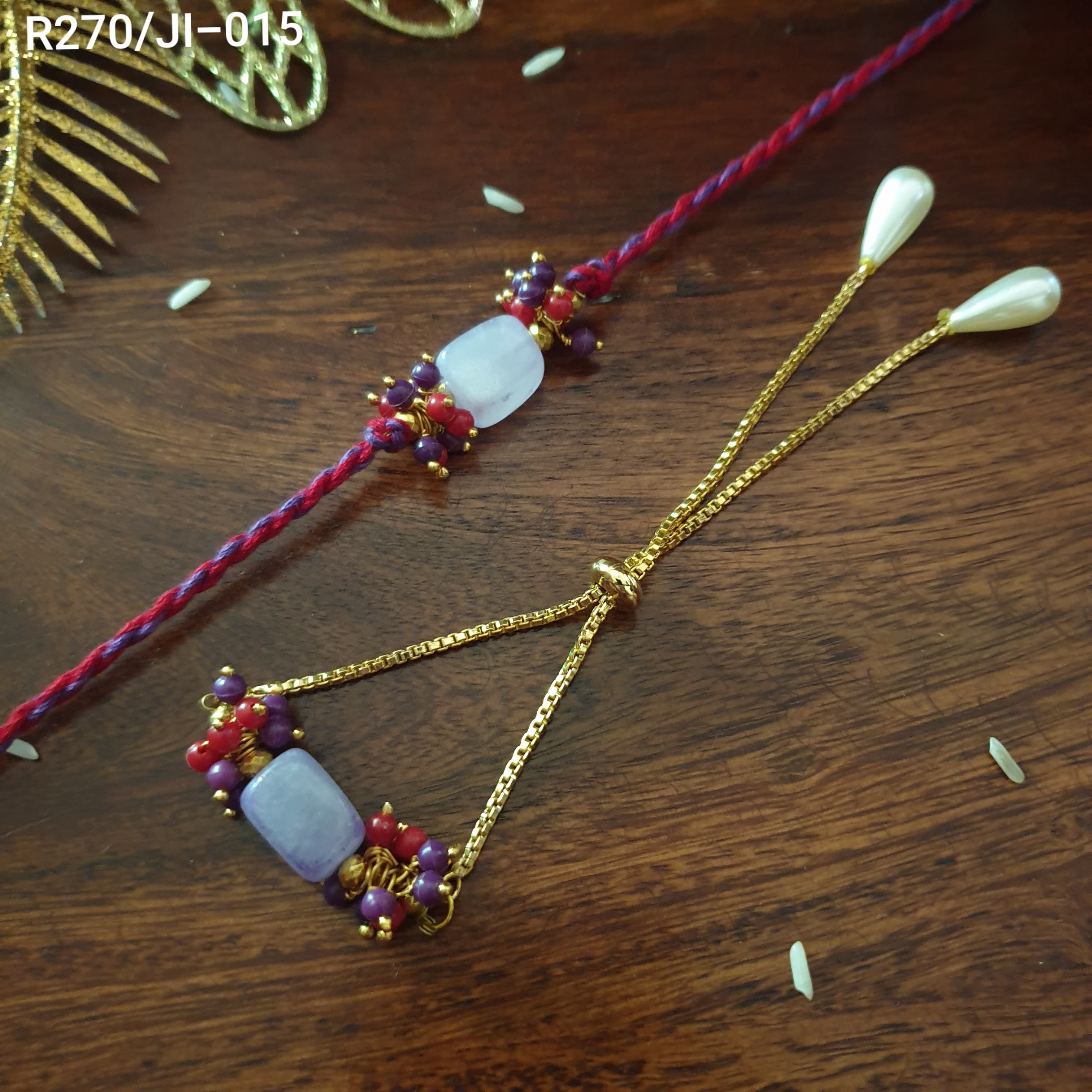 Purple Jade Stone Couple Rakhi Set