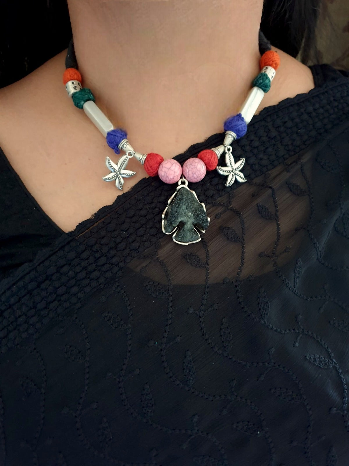 Multicolor Thread Oxidised Necklace Set