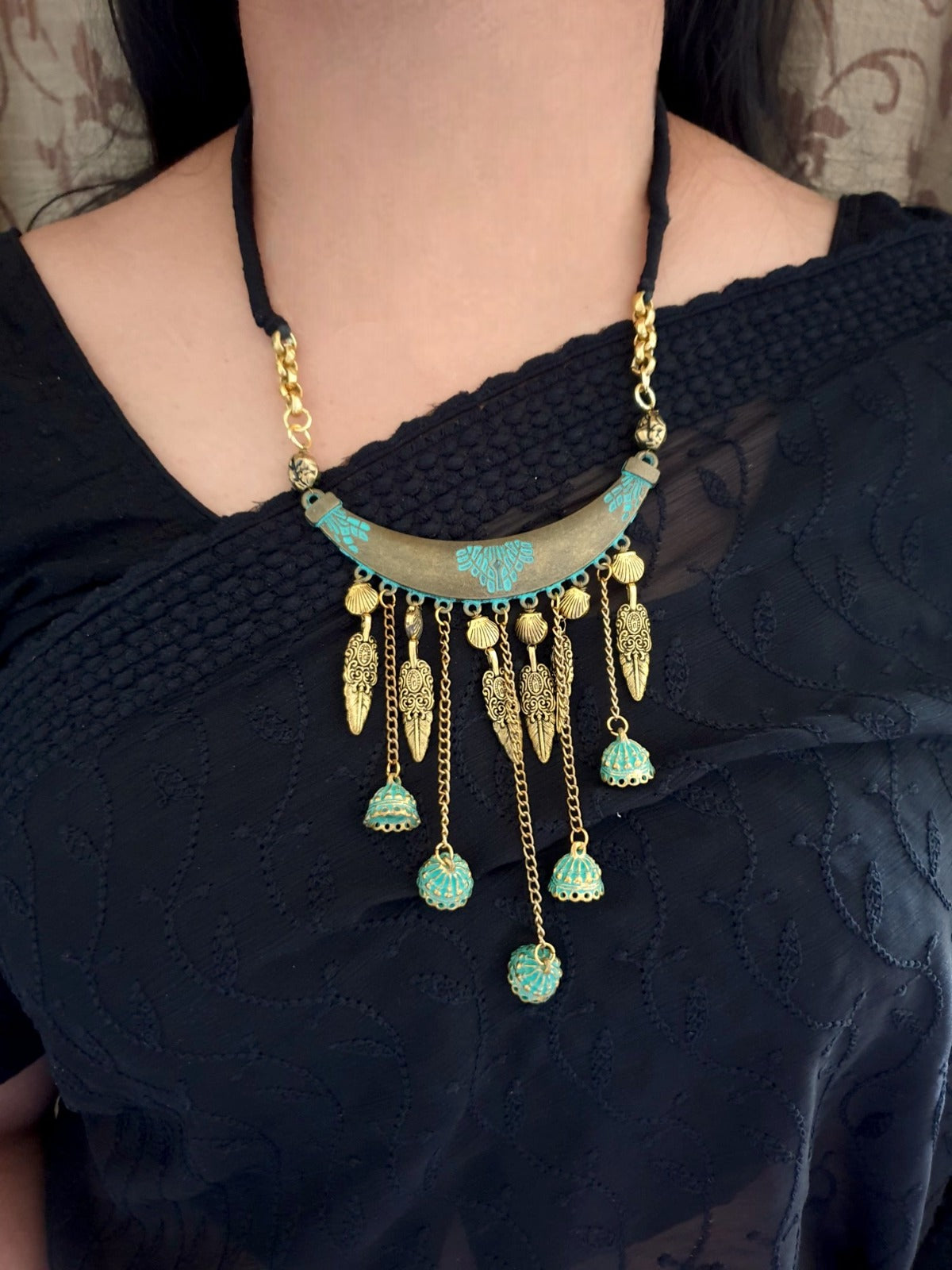 Turquoise Antique Tone Beaded Necklace Set