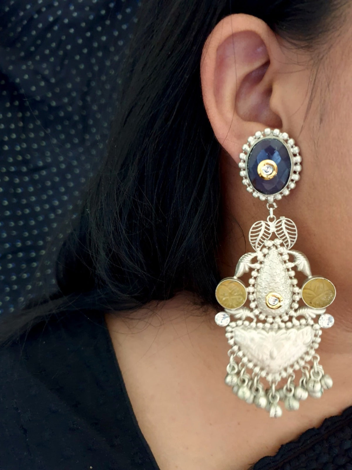 Stone Silver Look Alike Long Earrings