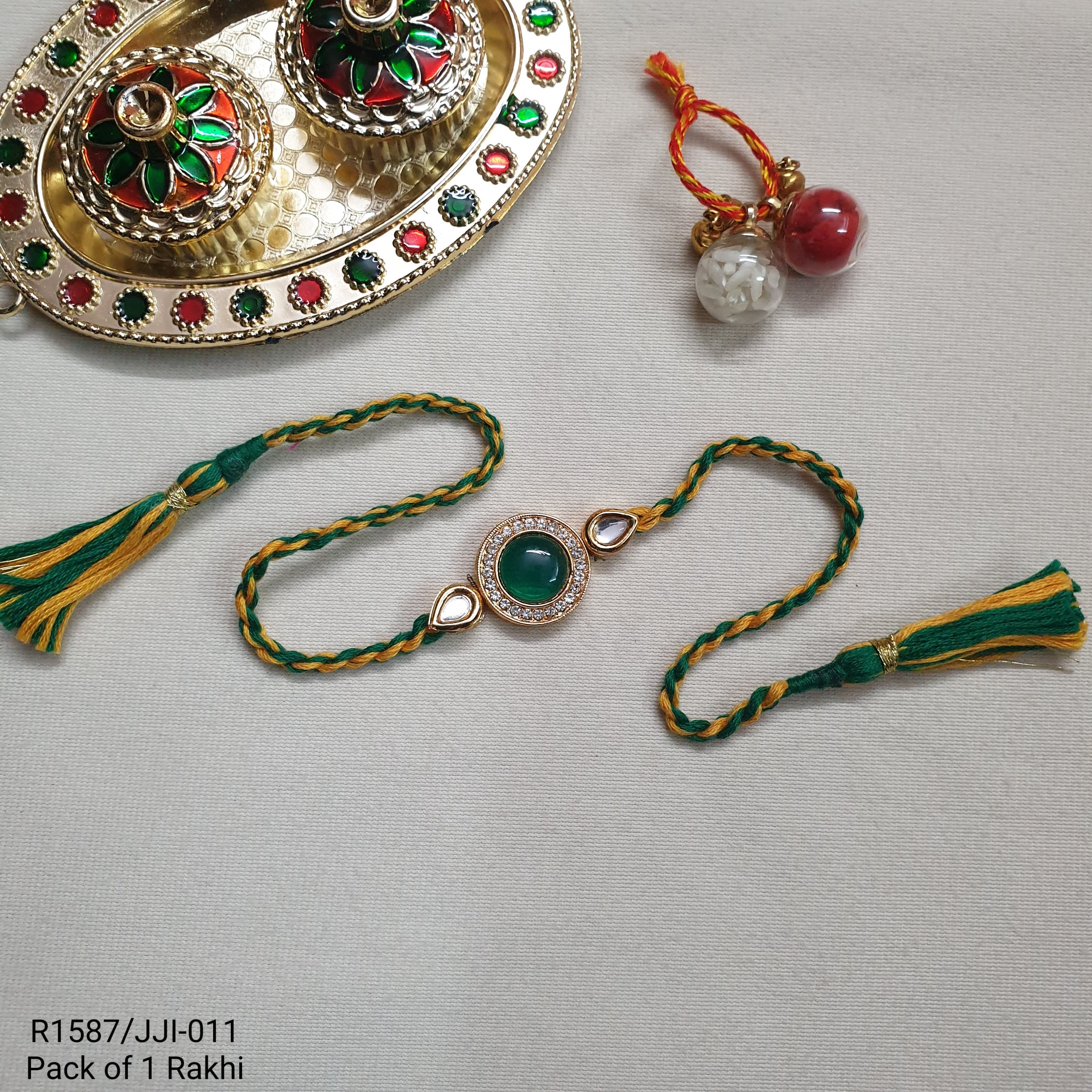 Green Kundan Stone Rakhi (Pack Of One)