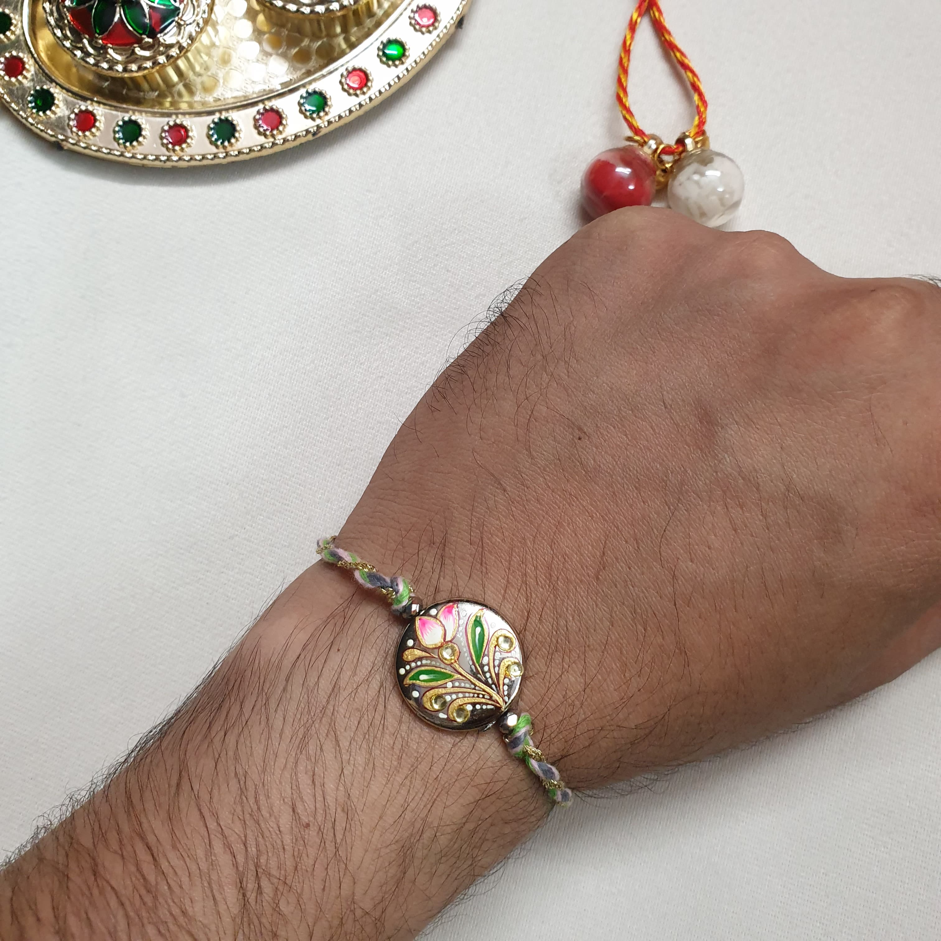 Grey Floral Handpainted Rakhi
