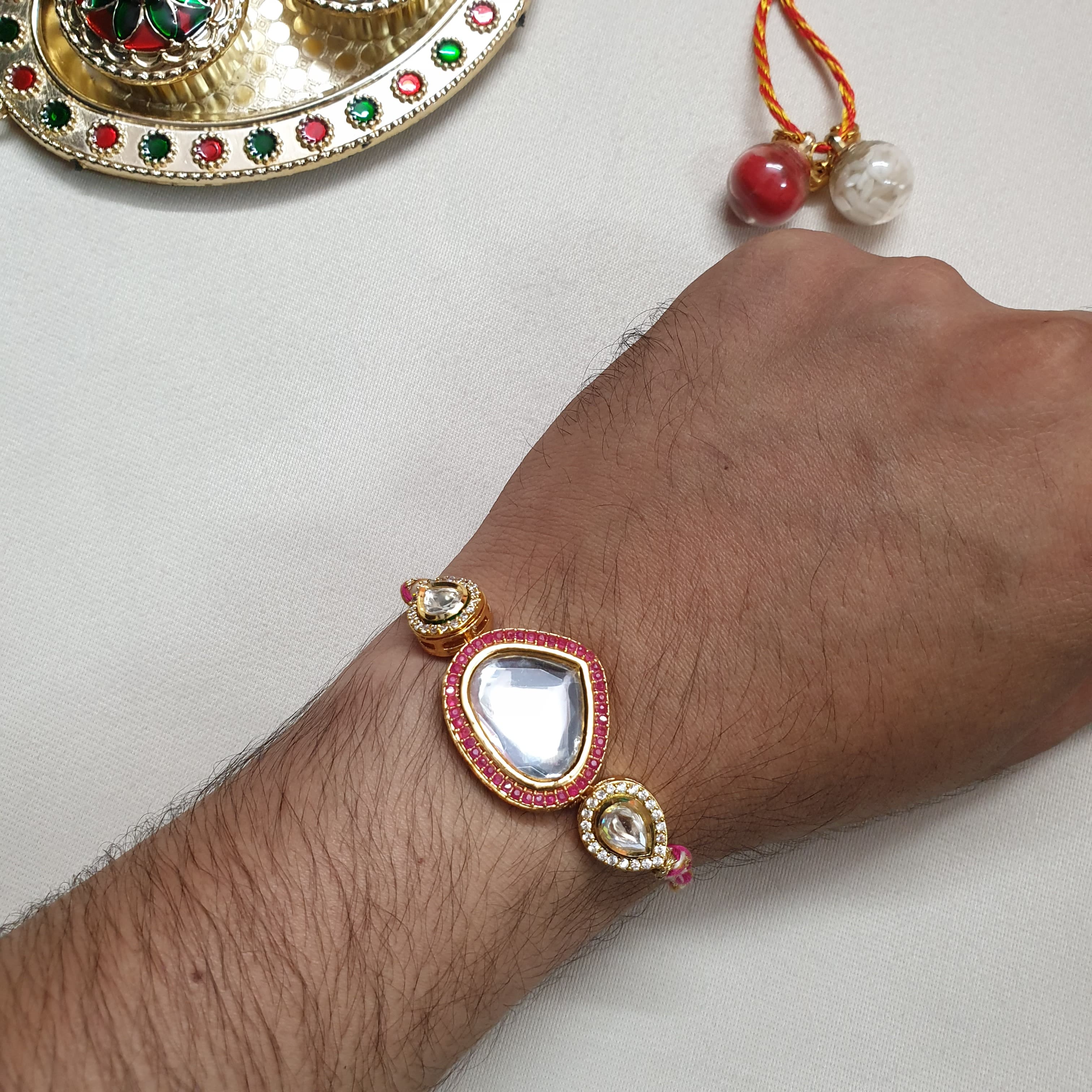 Pink Kundan Polki Rakhi