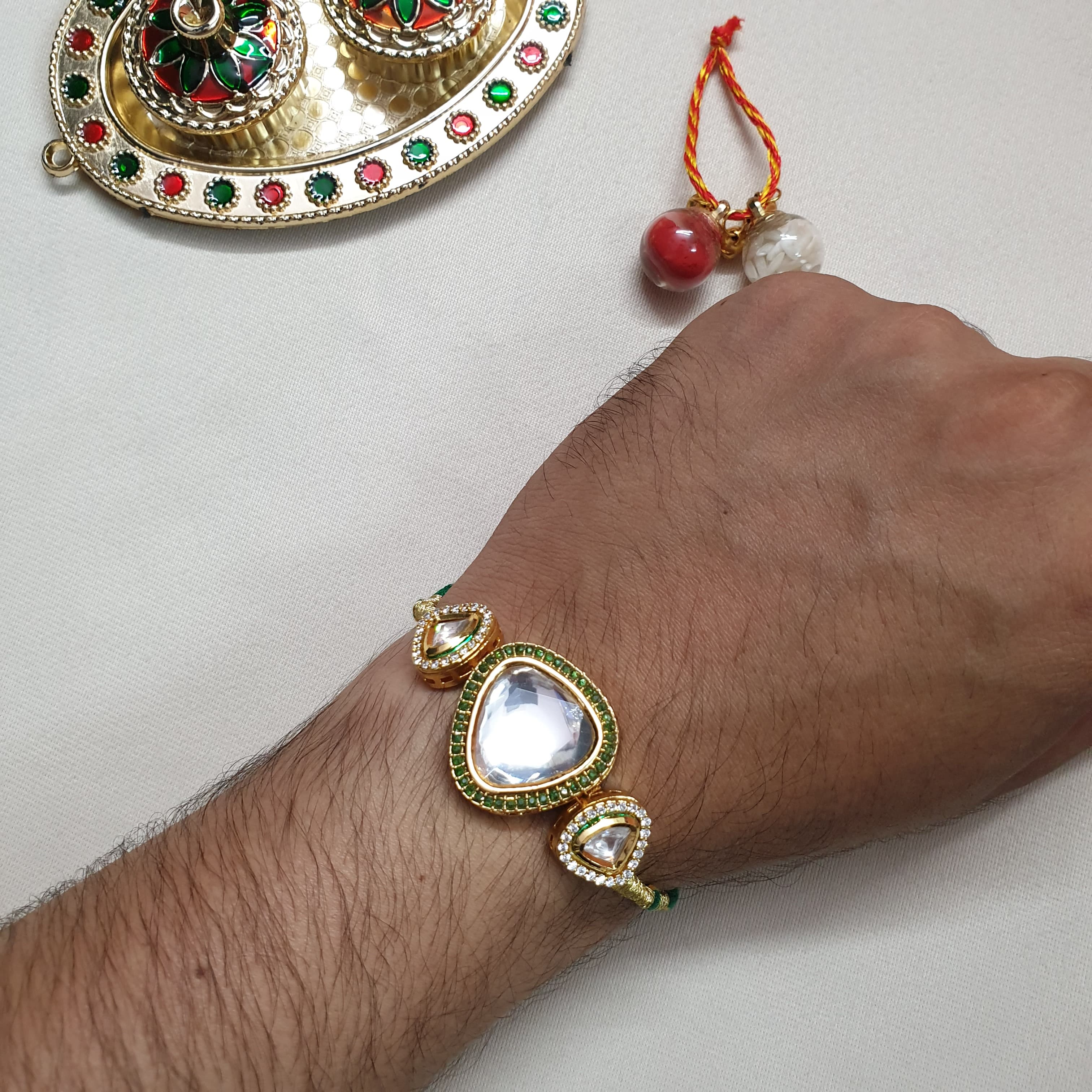 Green Polki Kundan Rakhi