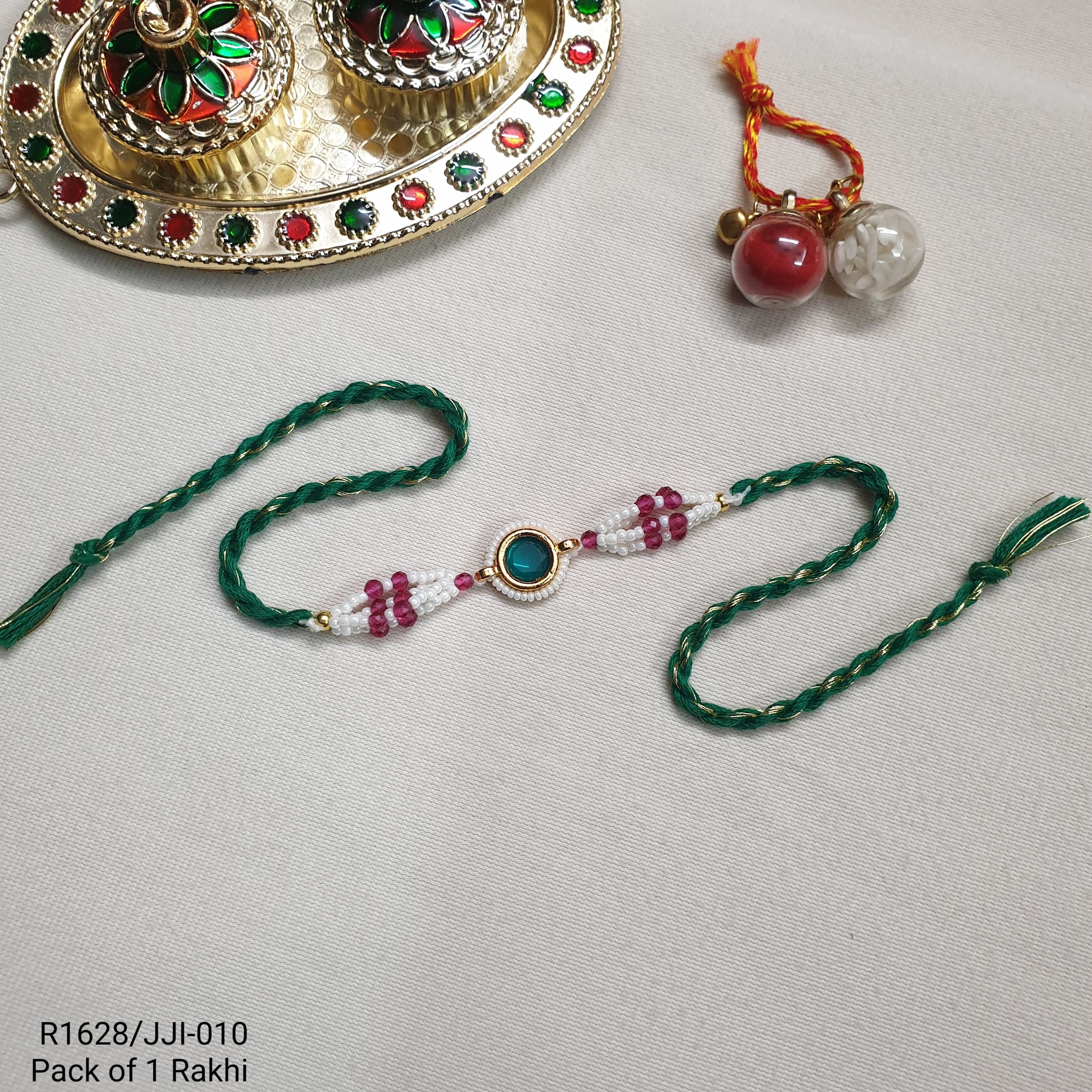 Green Pearl Stone Rakhi (Pack of One)