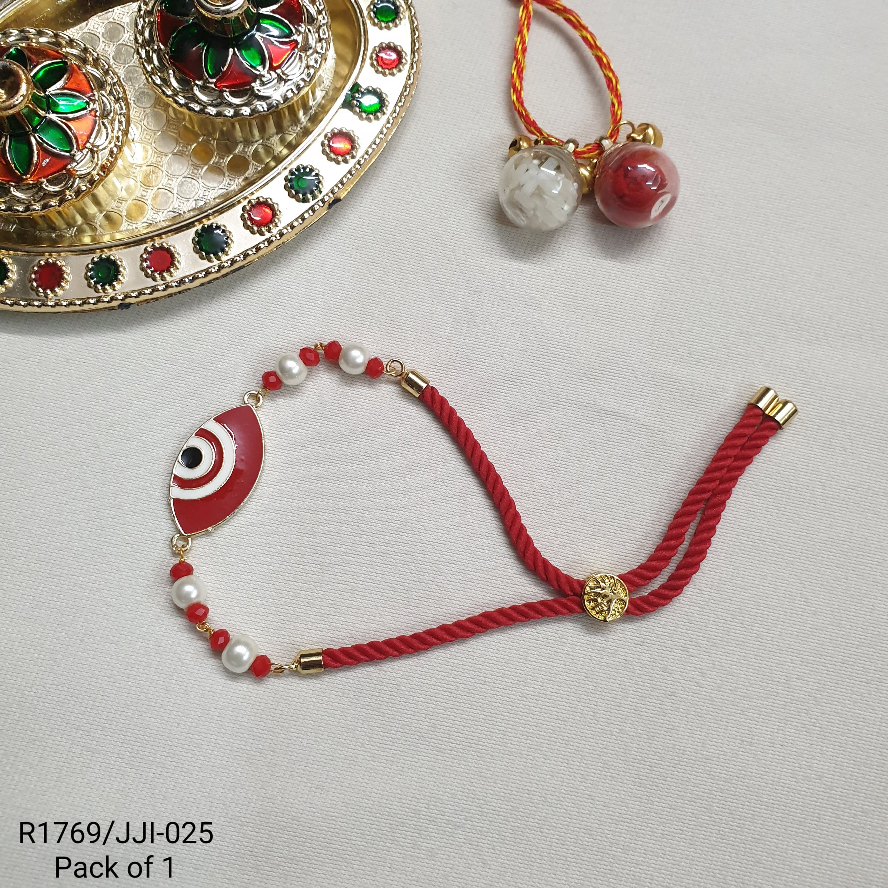 Red Evil Eye Adjustable Thread Rakhi (Pack of One)