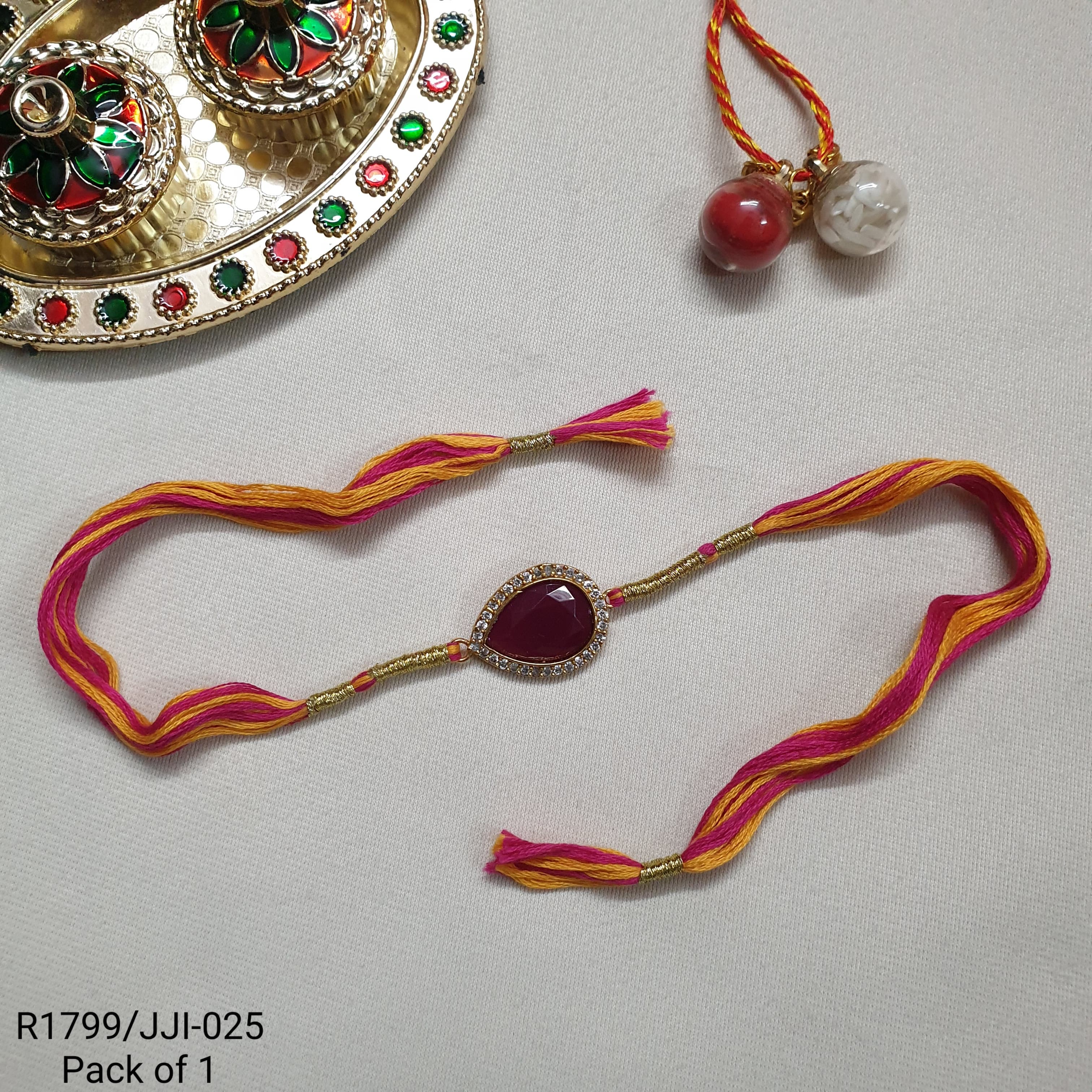 AD Red Drop Stone Rakhi