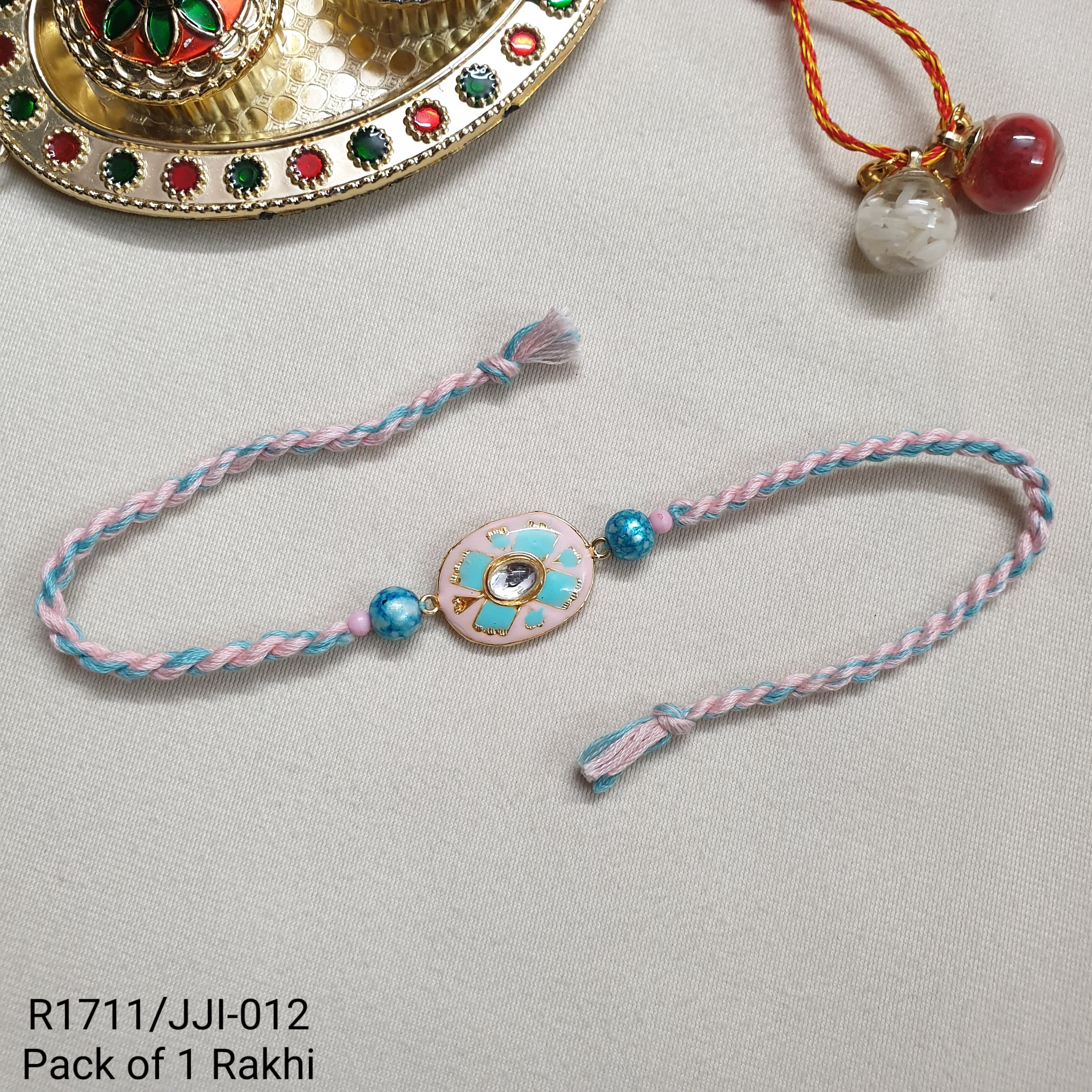 Sky Blue Kundan Enamel Rakhi