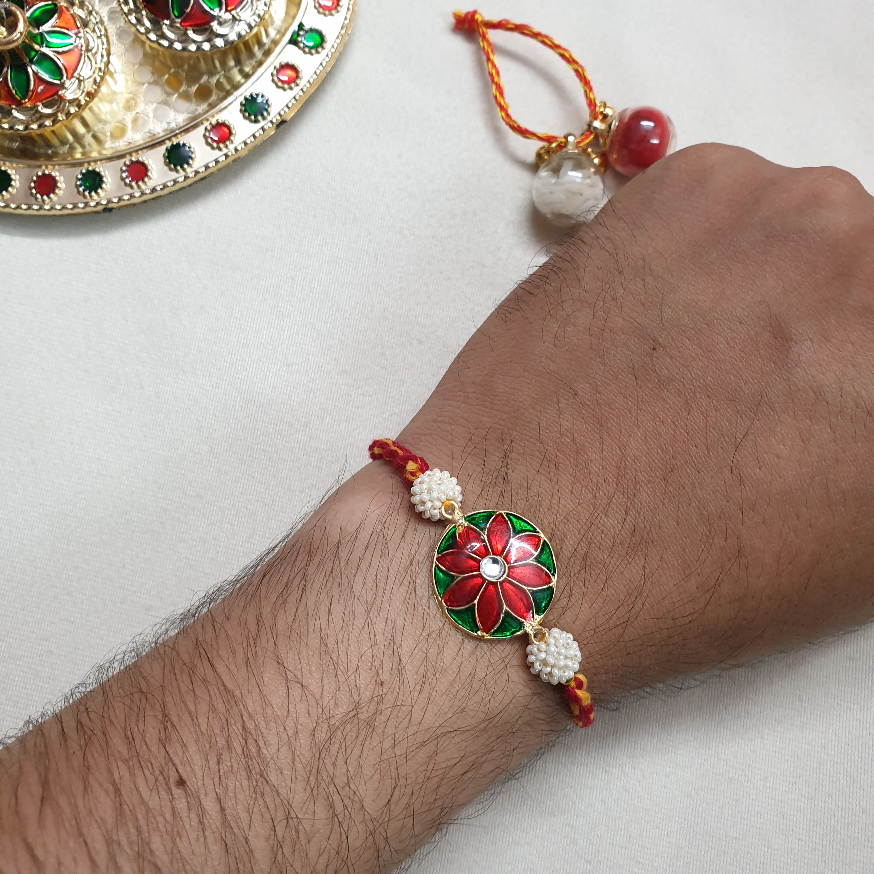 Red Flower Enamel Rakhi