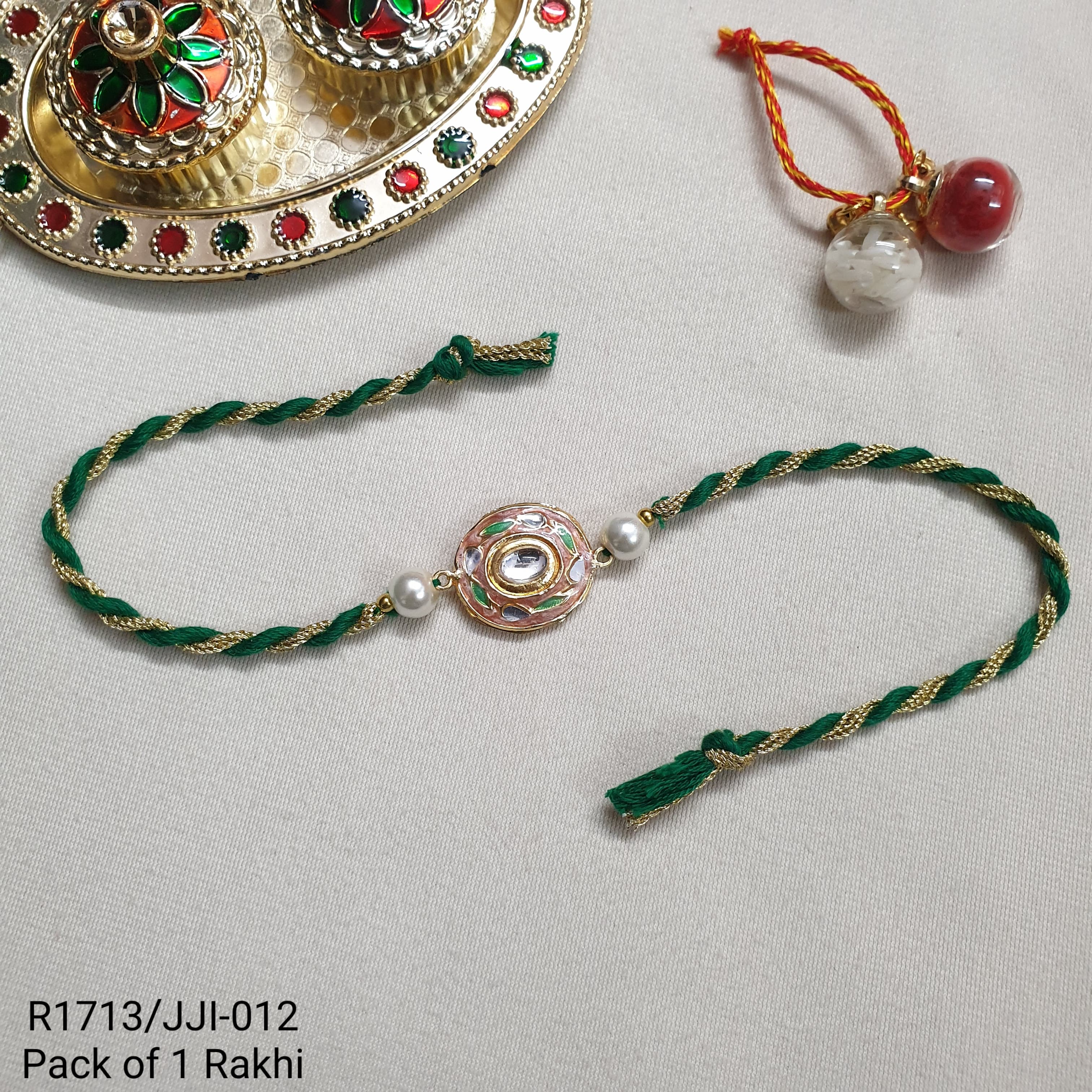 Green Kundan Enamel Rakhi
