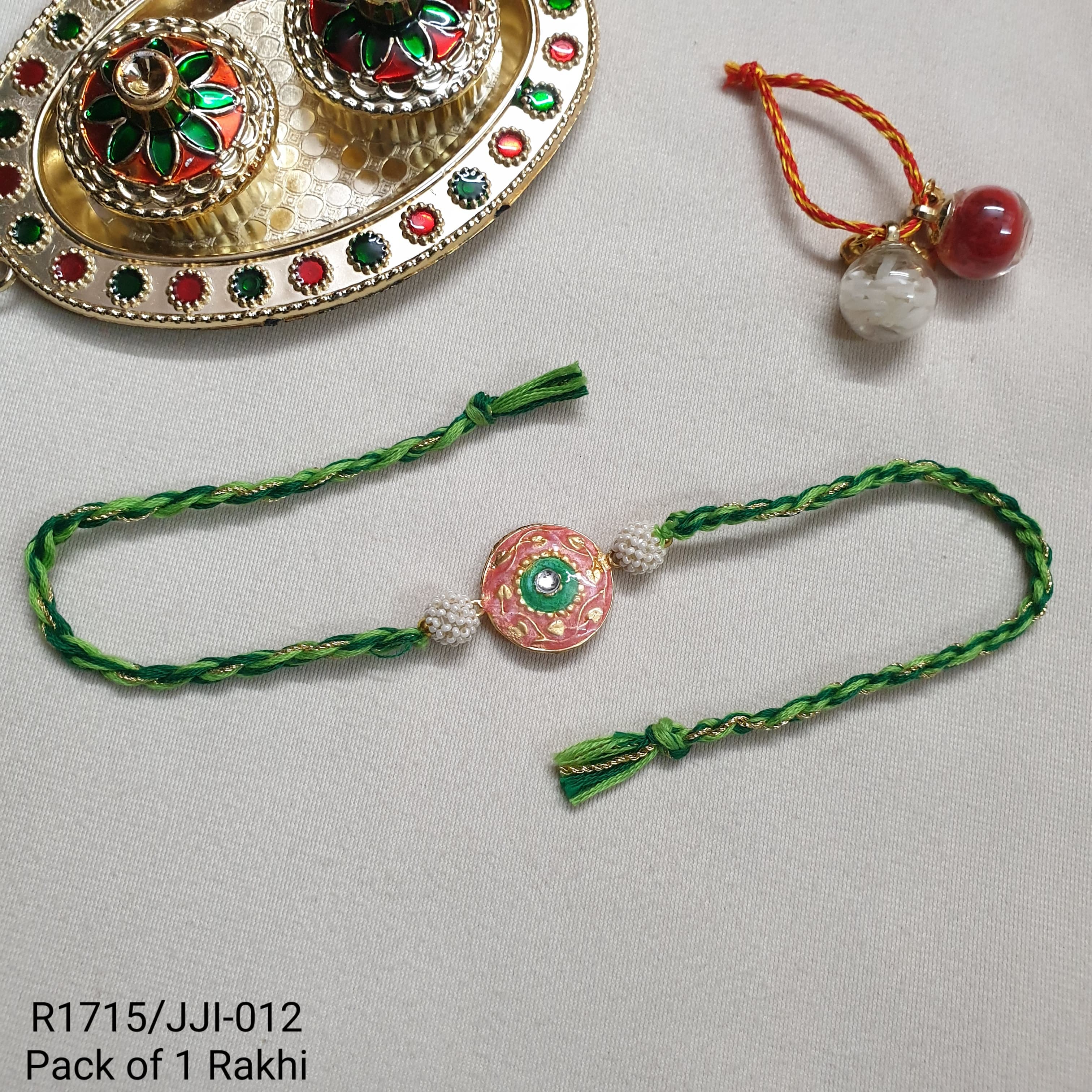 Peach Green Kundan Enamel Rakhi