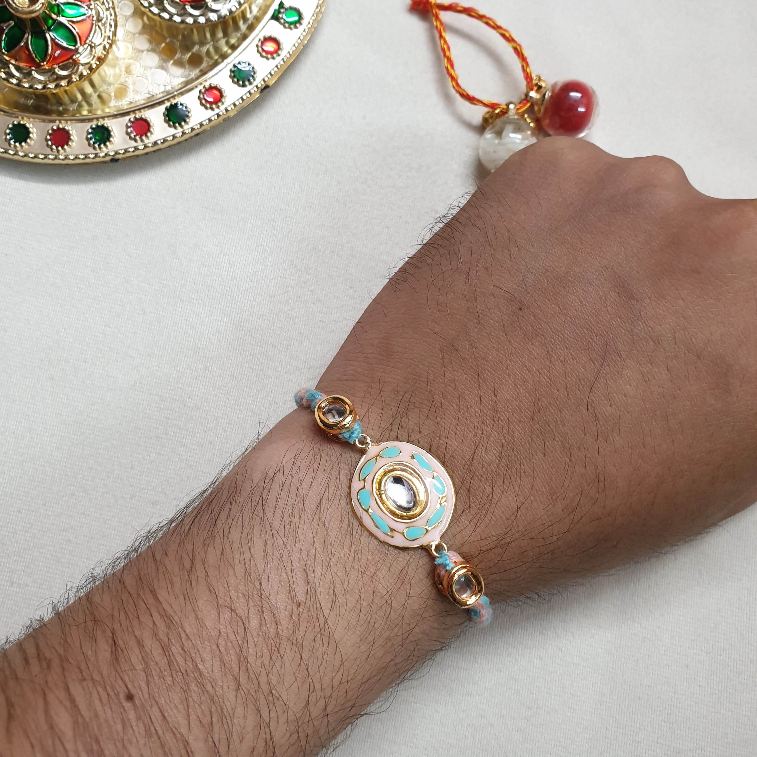 Blue Kundan Enamel Rakhi