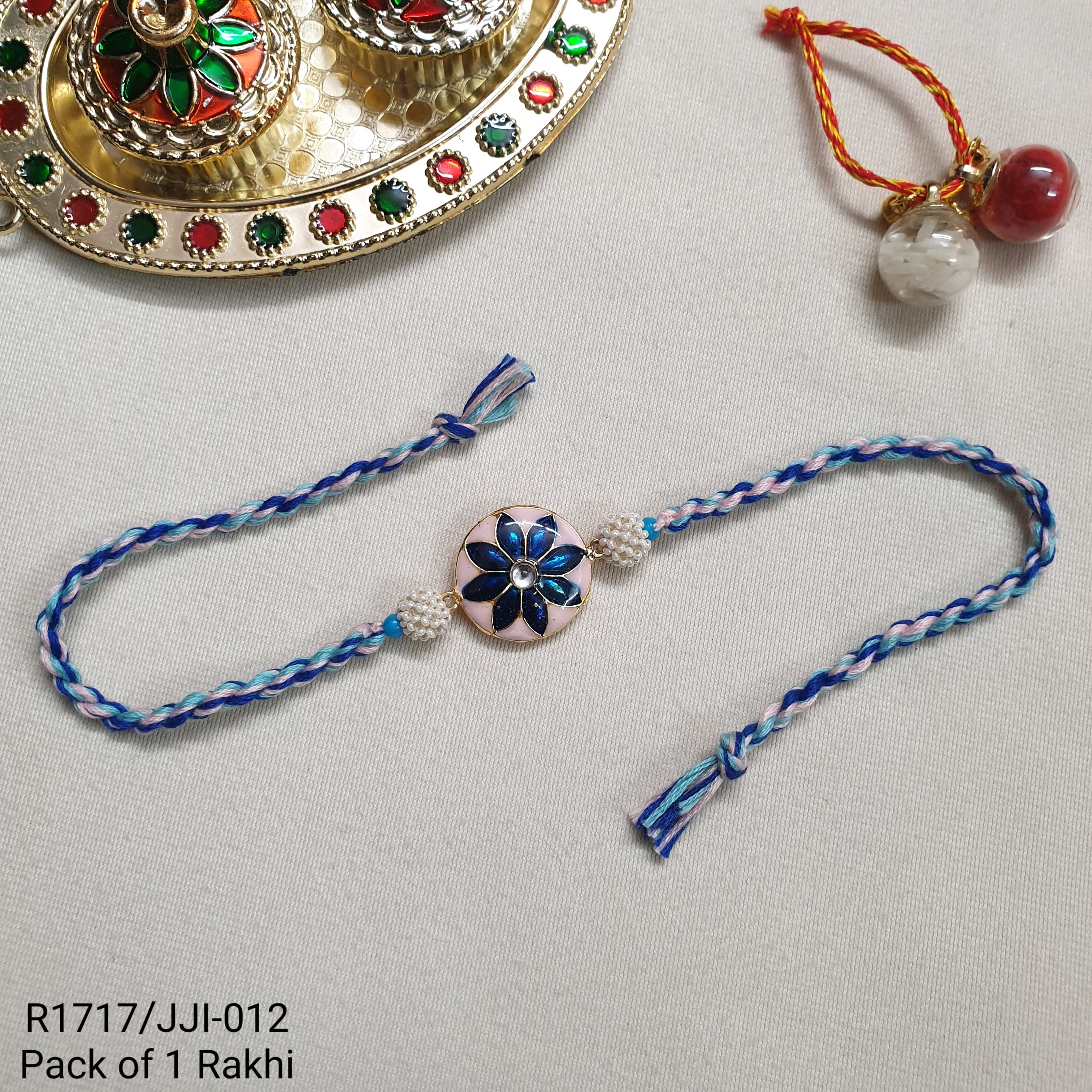 Dark Blue Flower Enamel Rakhi