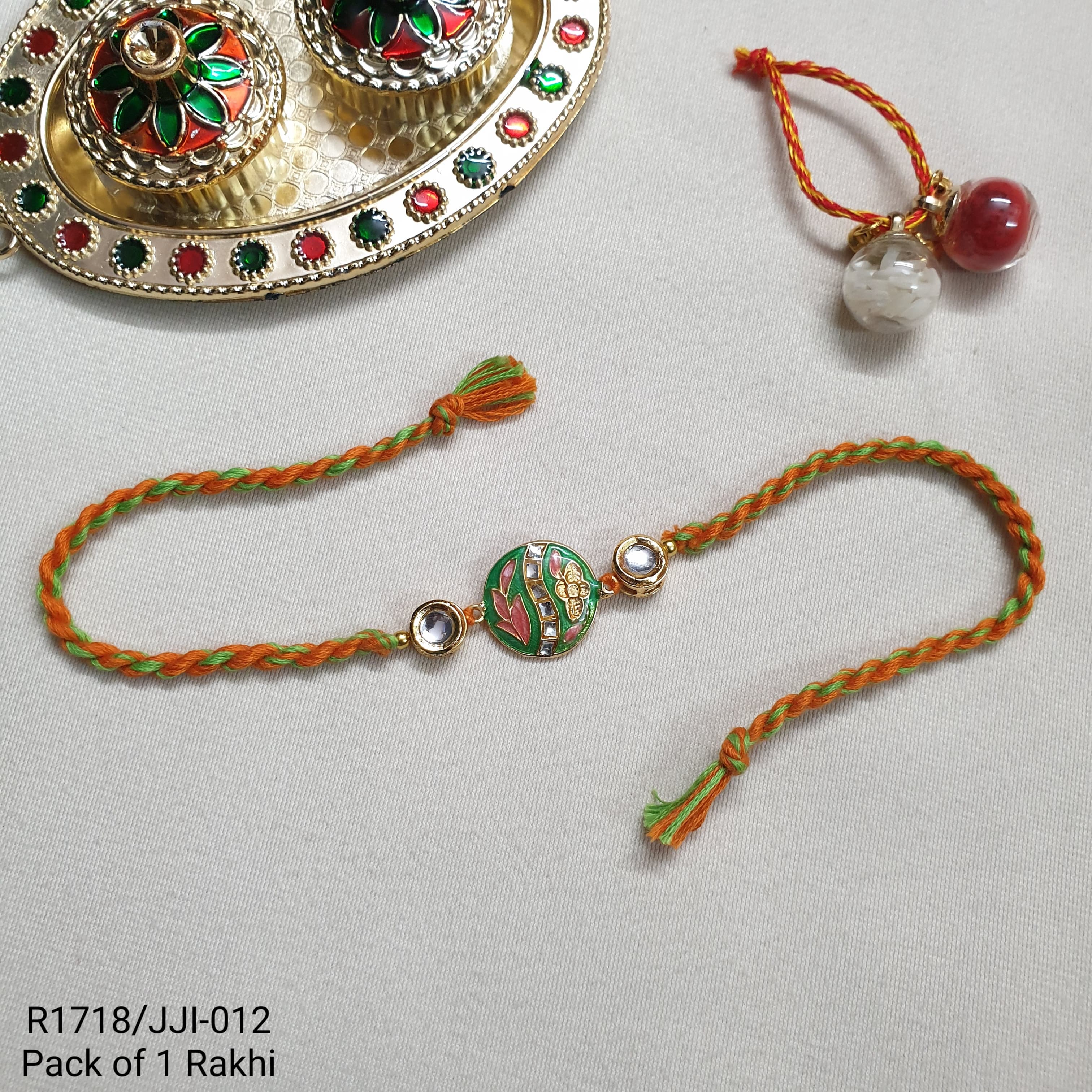 Sea Green Kundan Enamel Rakhi