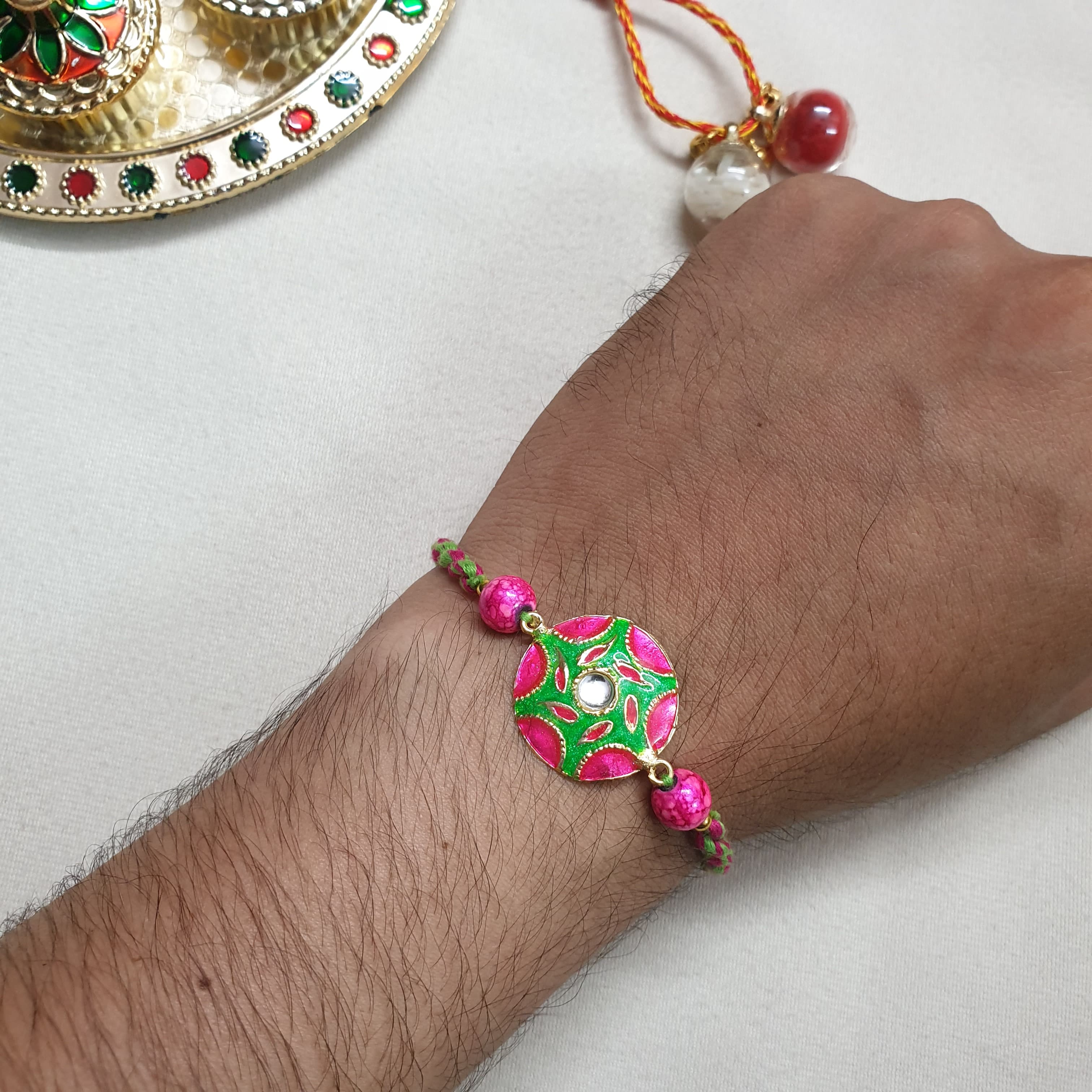 Pink Enamel Rakhi