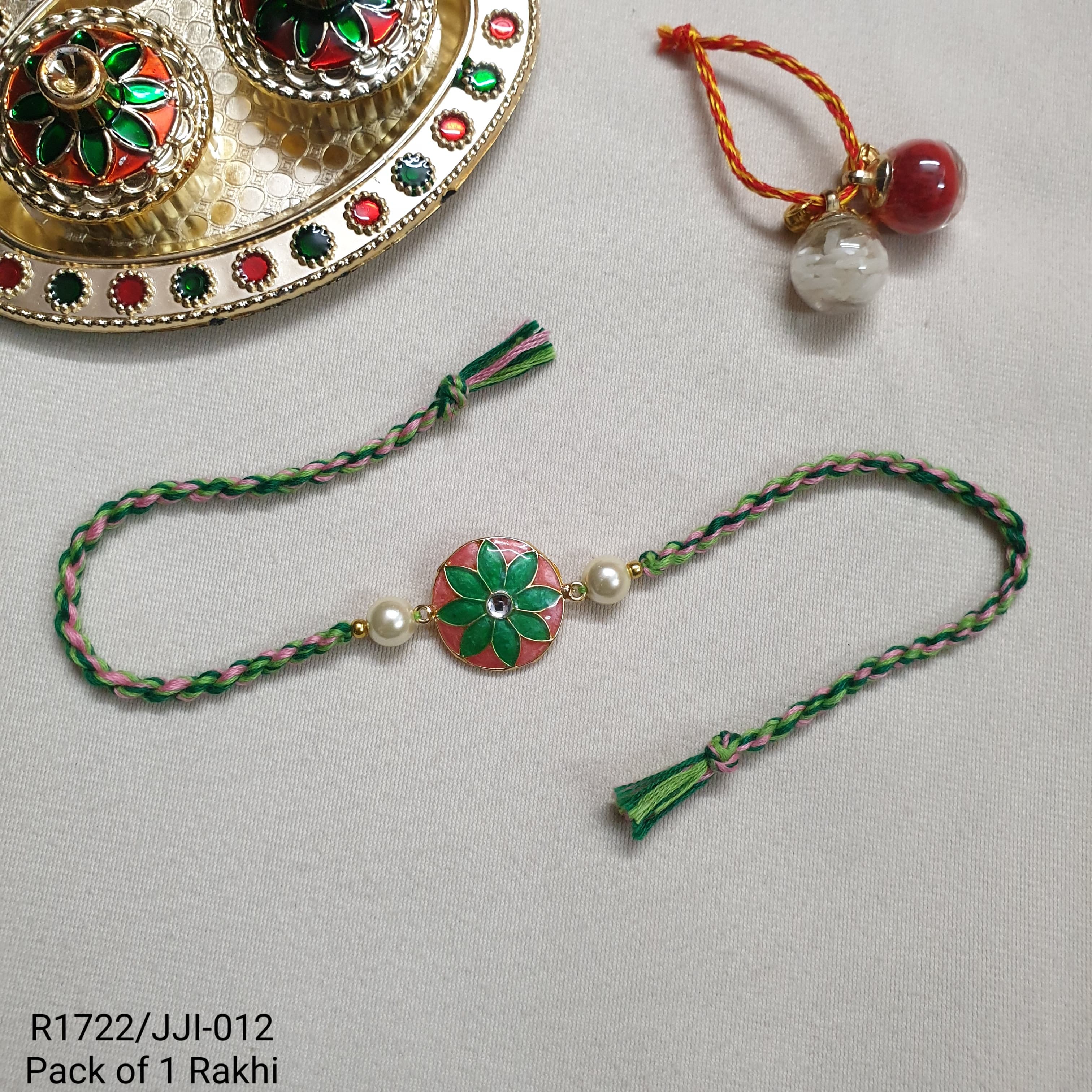 Green Flower Enamel Rakhi