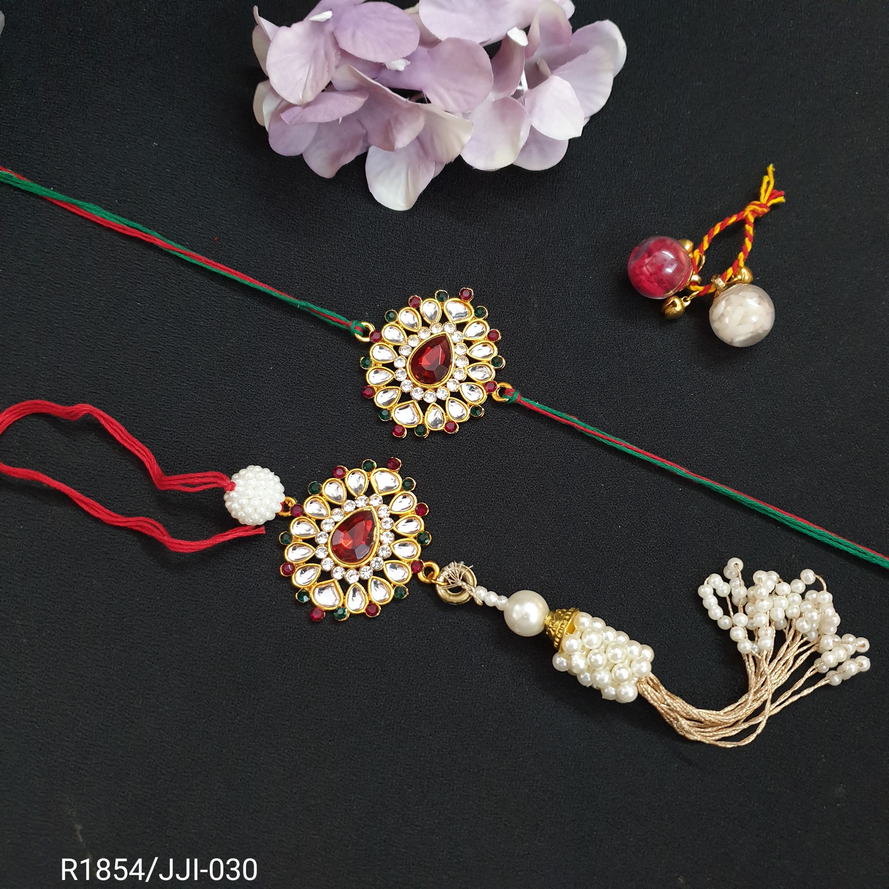Multicolor Kundan Drop Rakhi Lumba Set