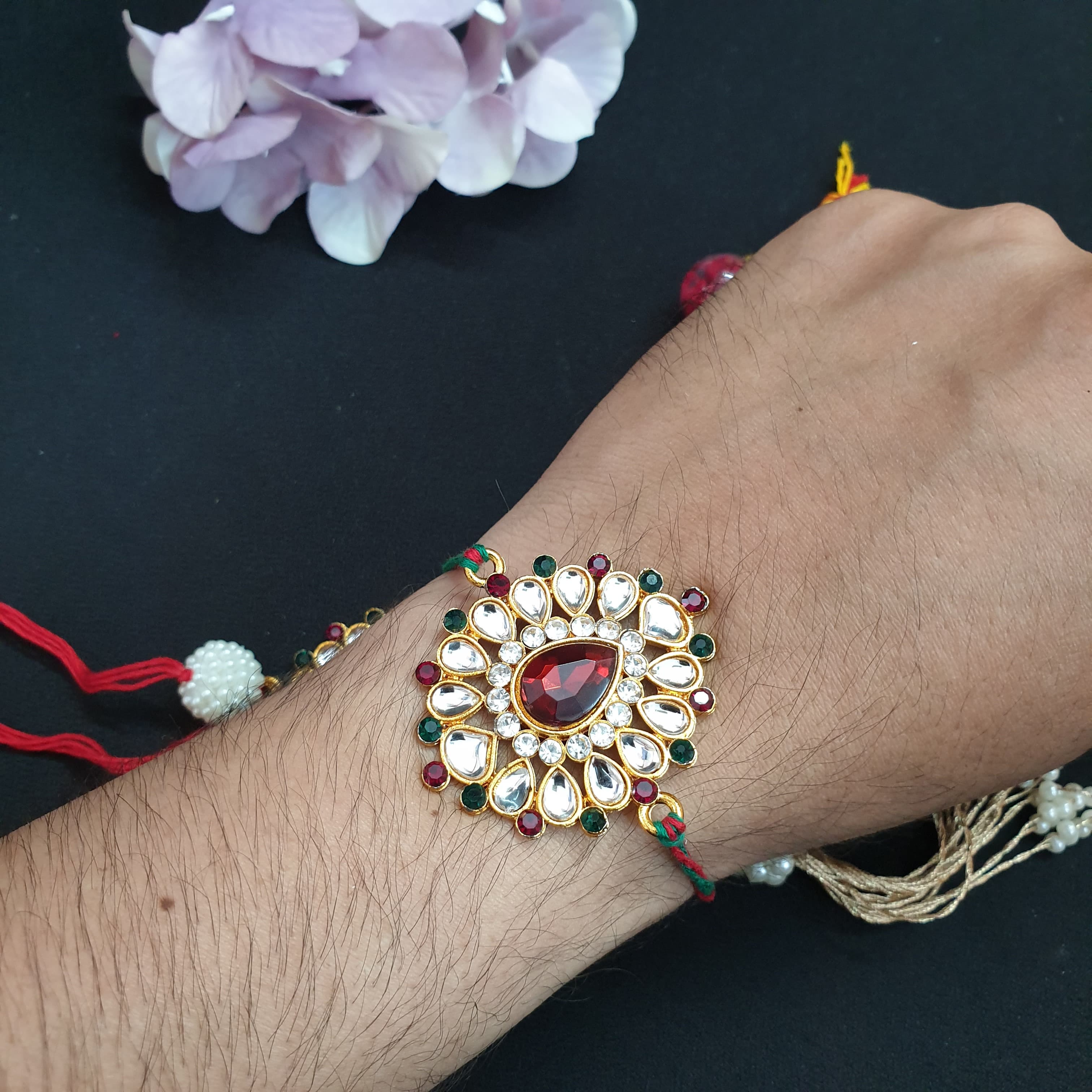 Multicolor Kundan Drop Rakhi Lumba Set