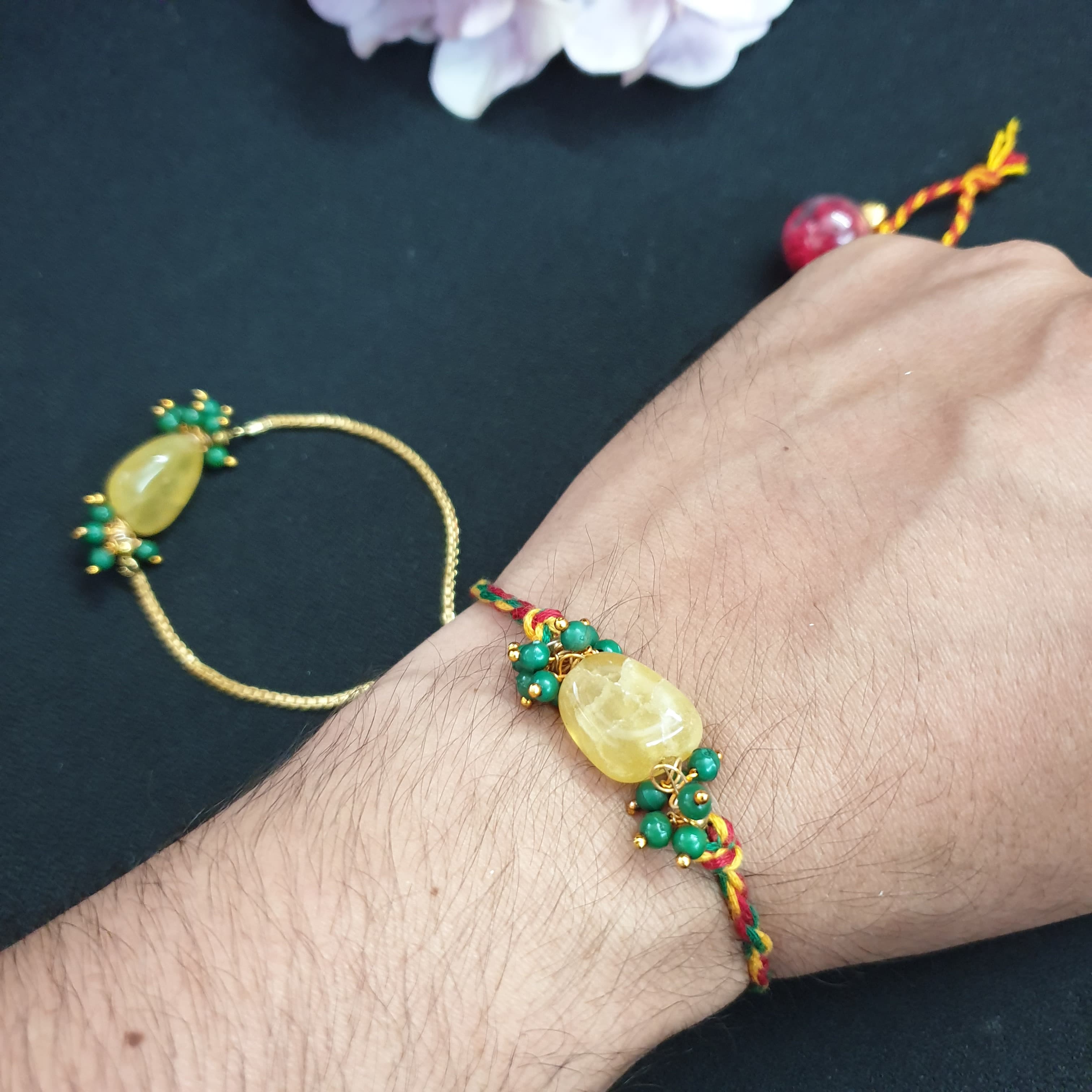 Yellow Stone Rakhi Set