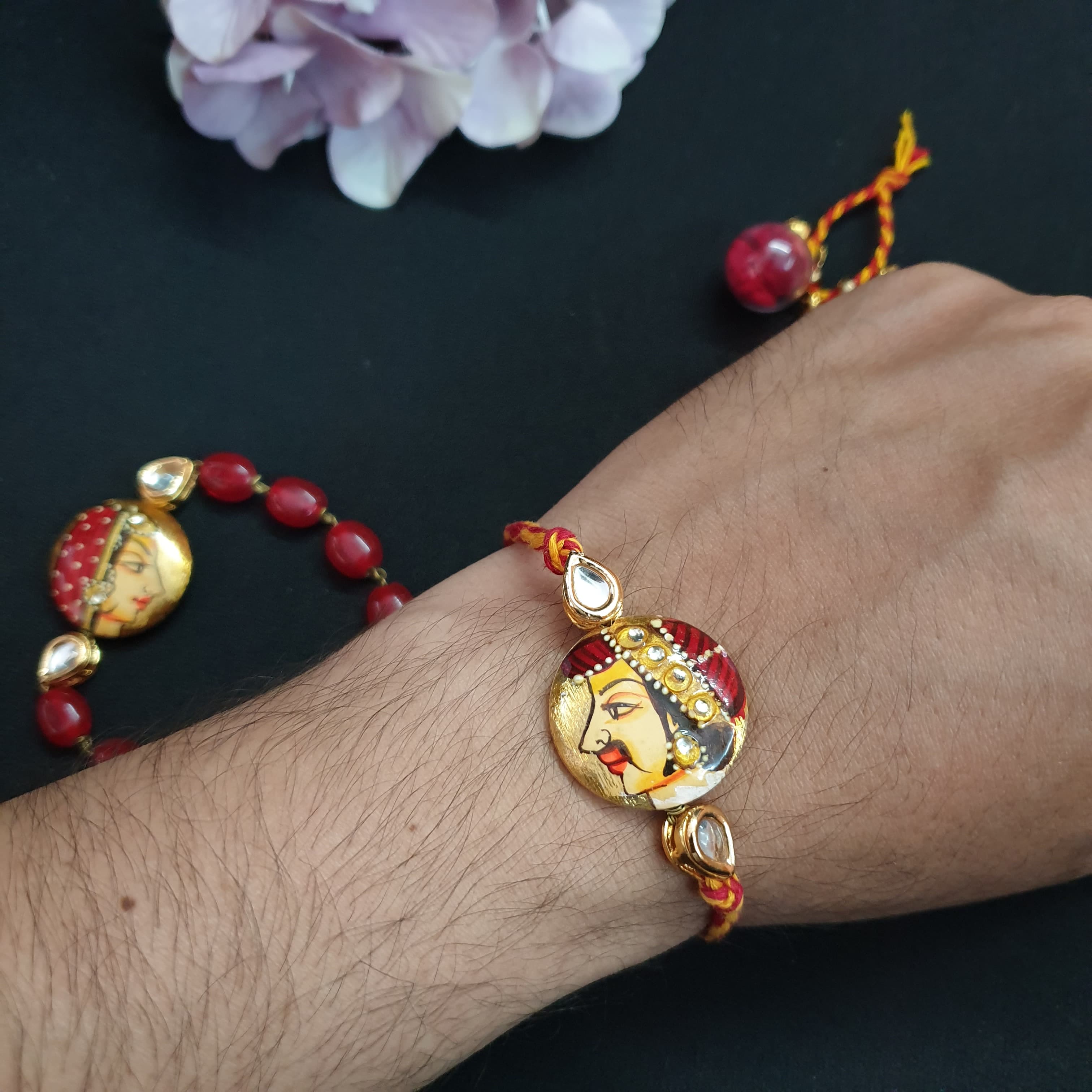 Red Raja Rani Rakhi Set
