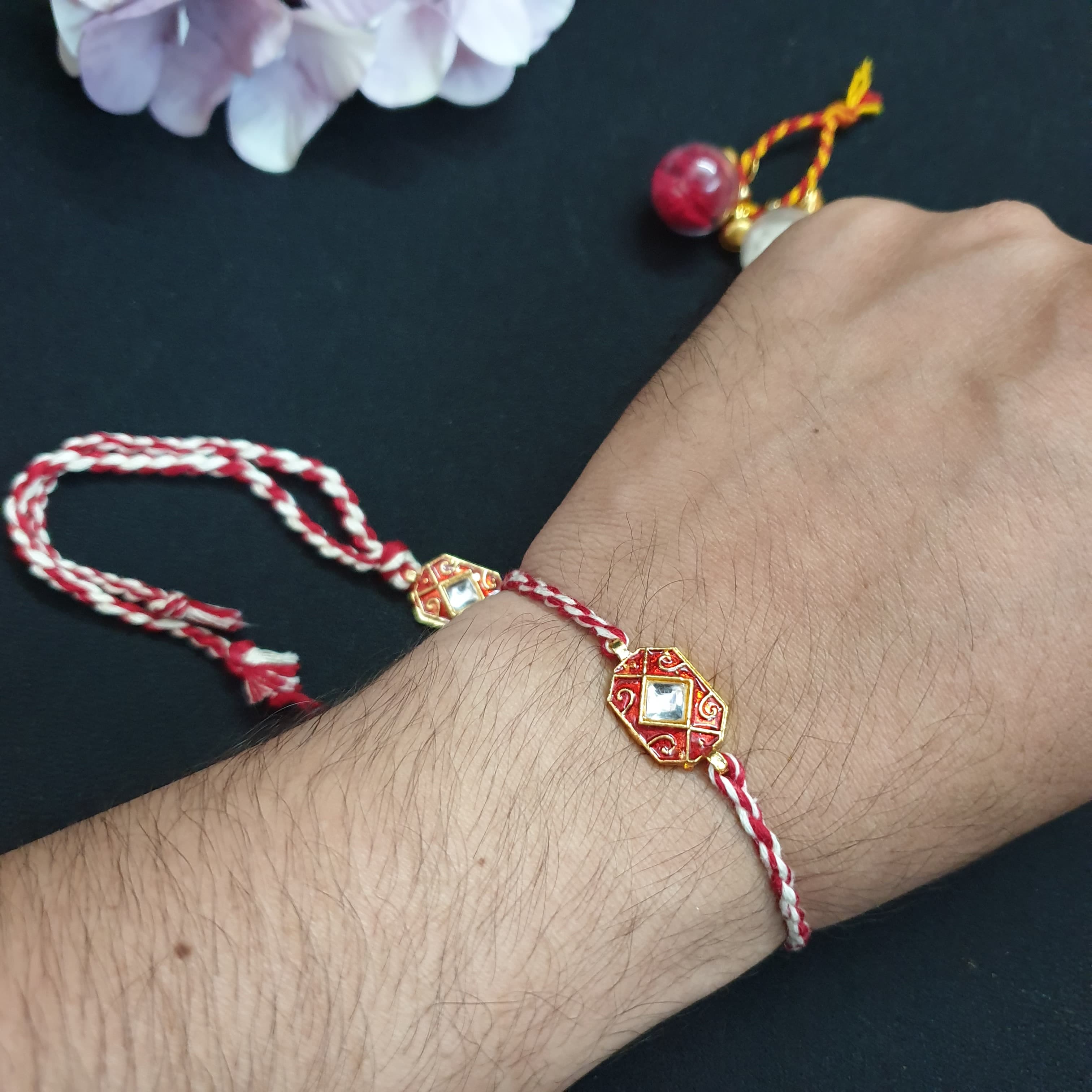 Red Meena Rakhi Lumba Set