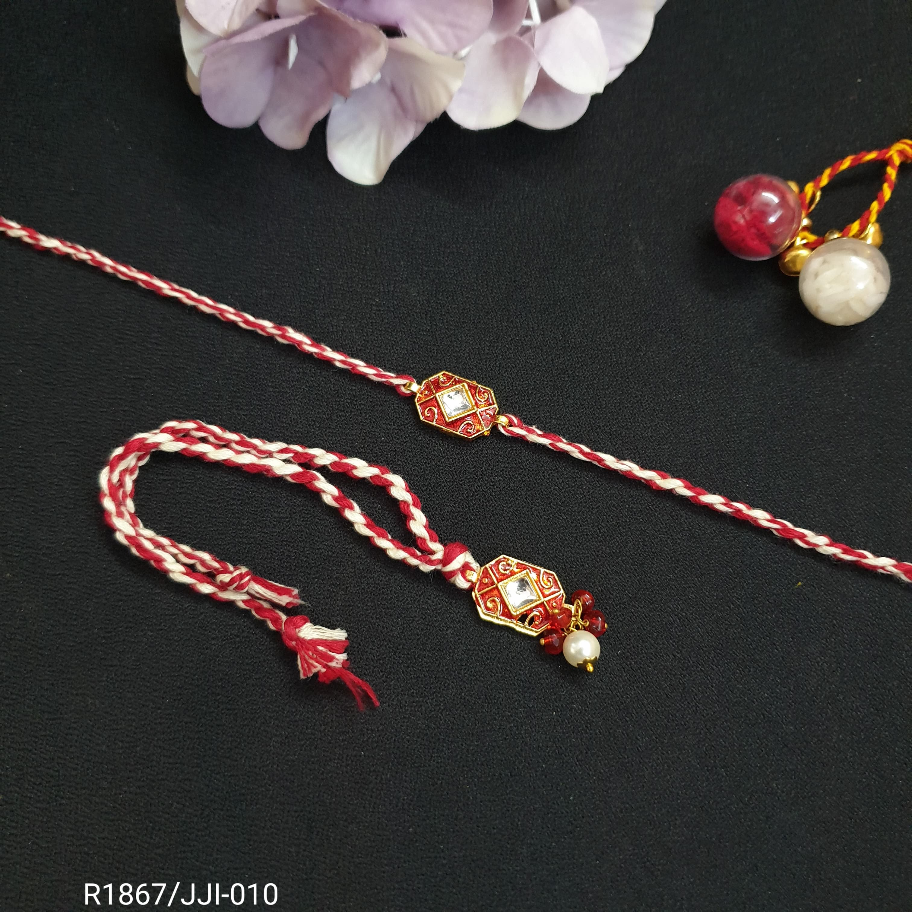 Red Meena Rakhi Lumba Set