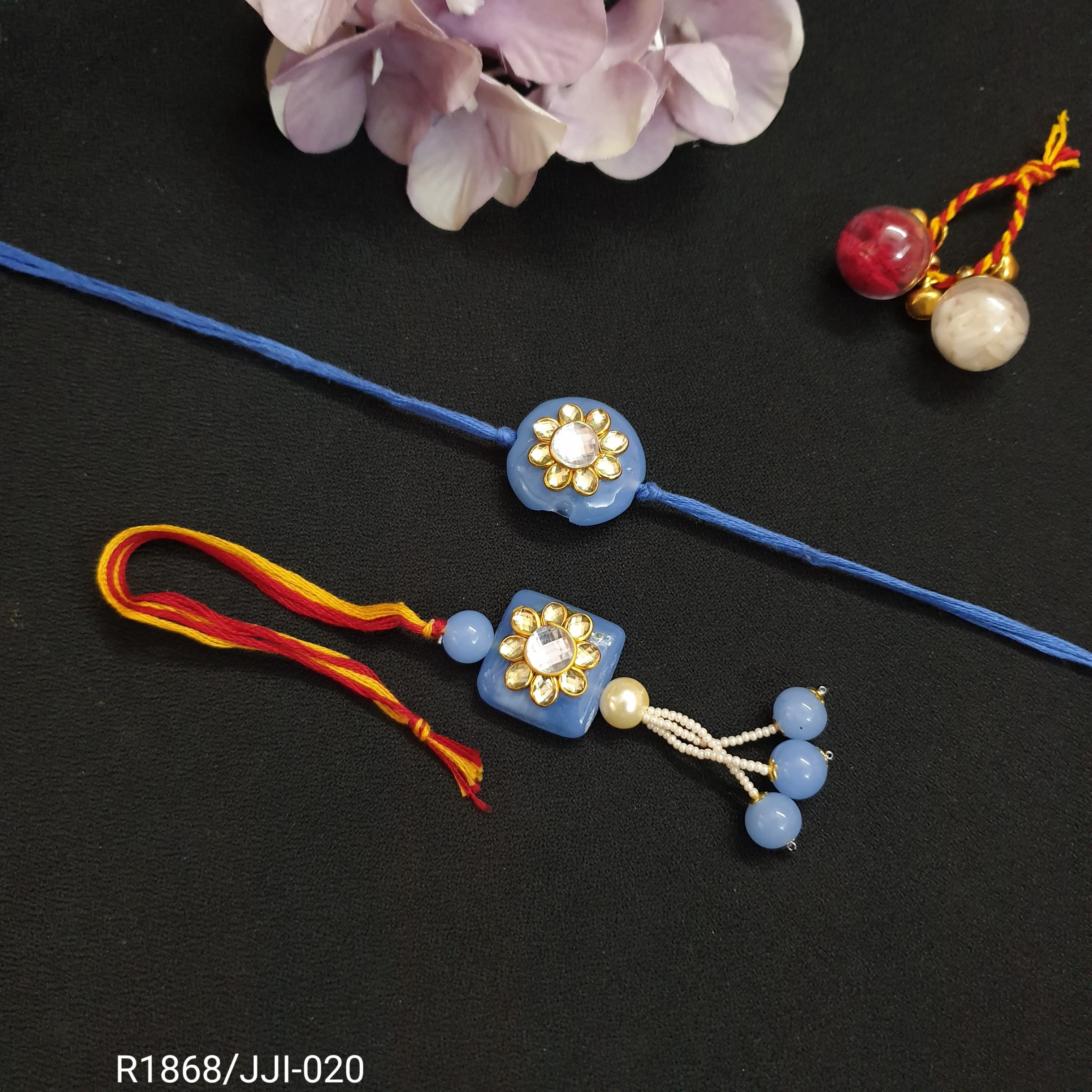 Ice Blue Paachi Rakhi Lumba Set