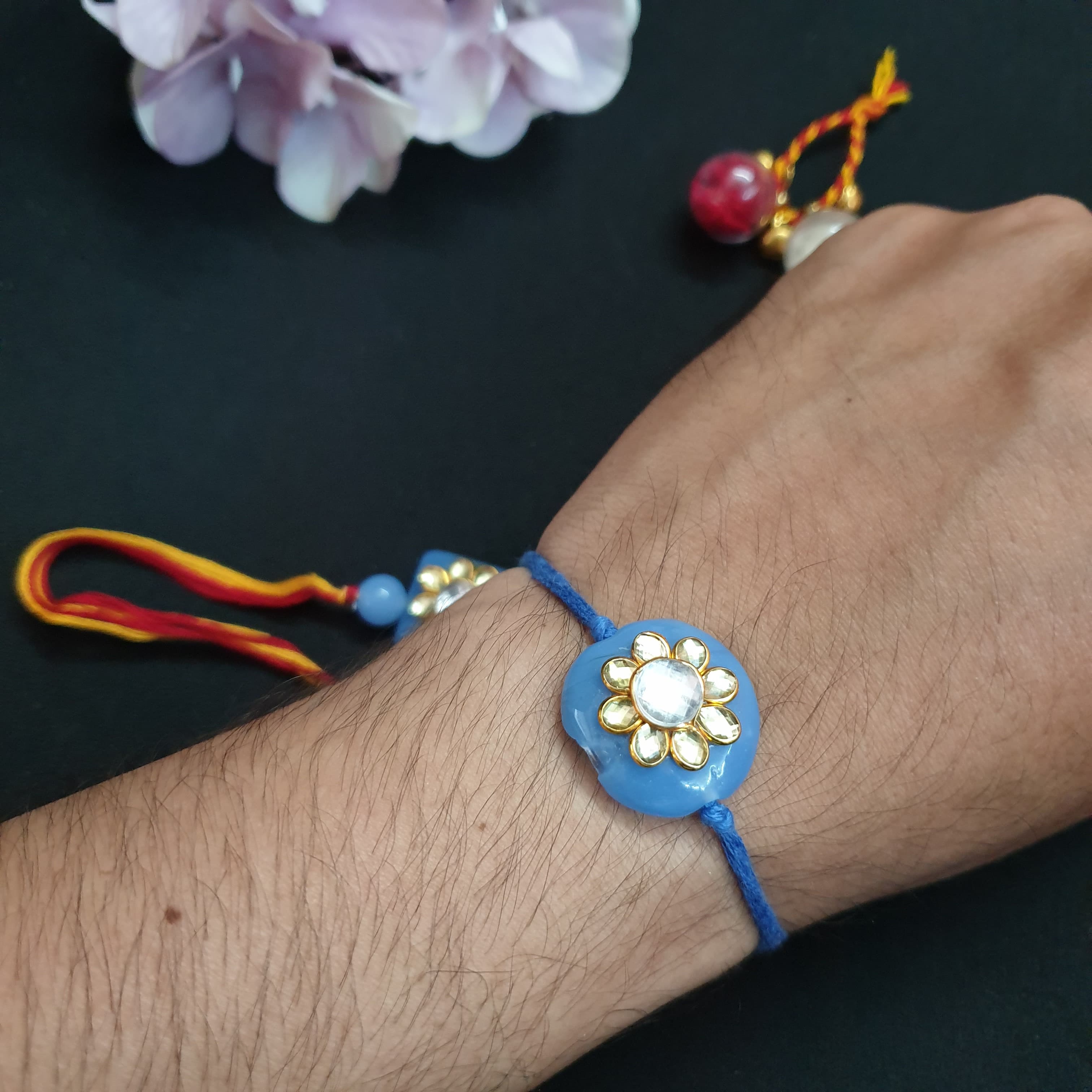 Ice Blue Paachi Rakhi Lumba Set